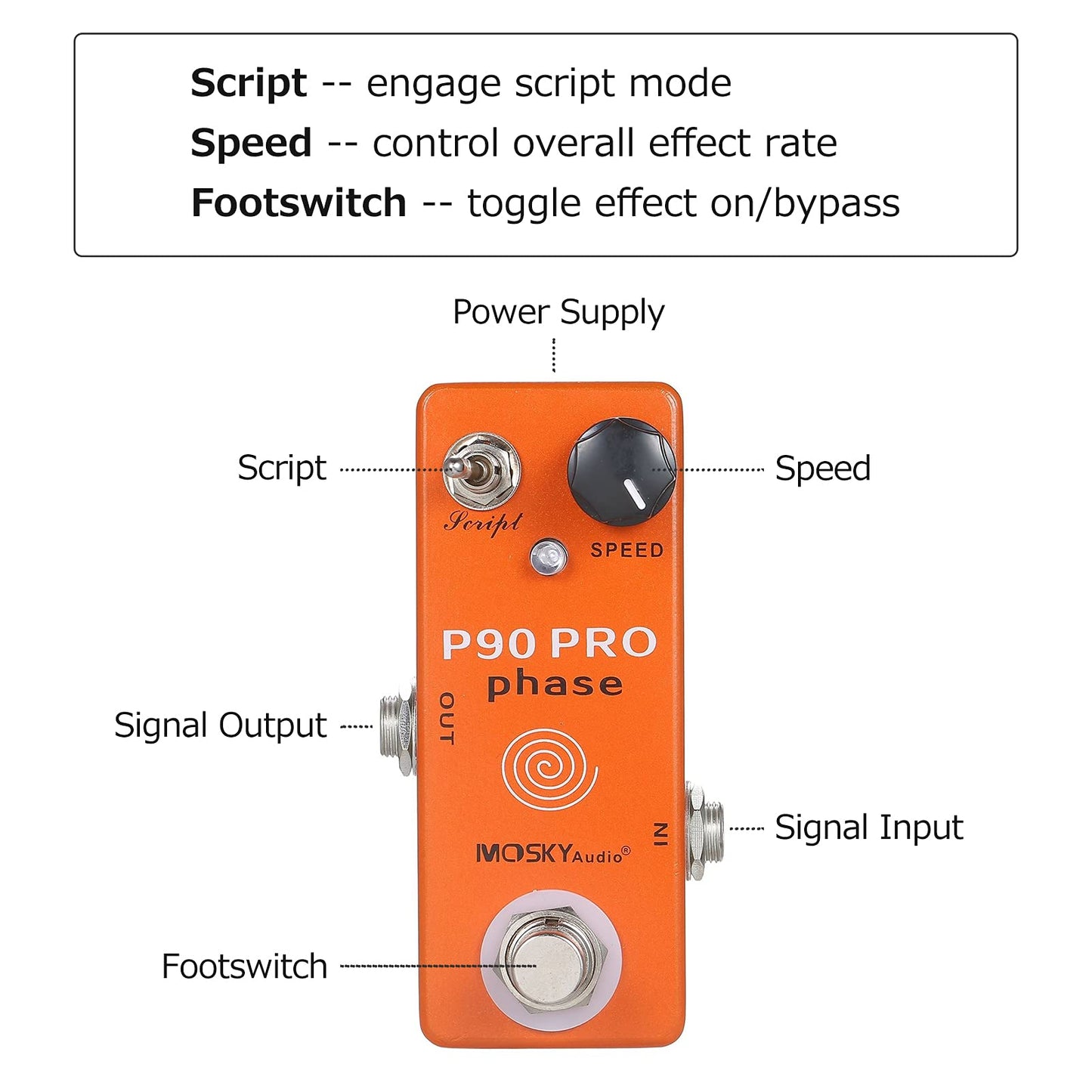 ERYUE Phaser Pedal, MOSKYaudio P90 PRO Fase Phaser Pedal Efectos de Guitarra Mini Pedal clásico Phaser Pedal Efecto Pedal
