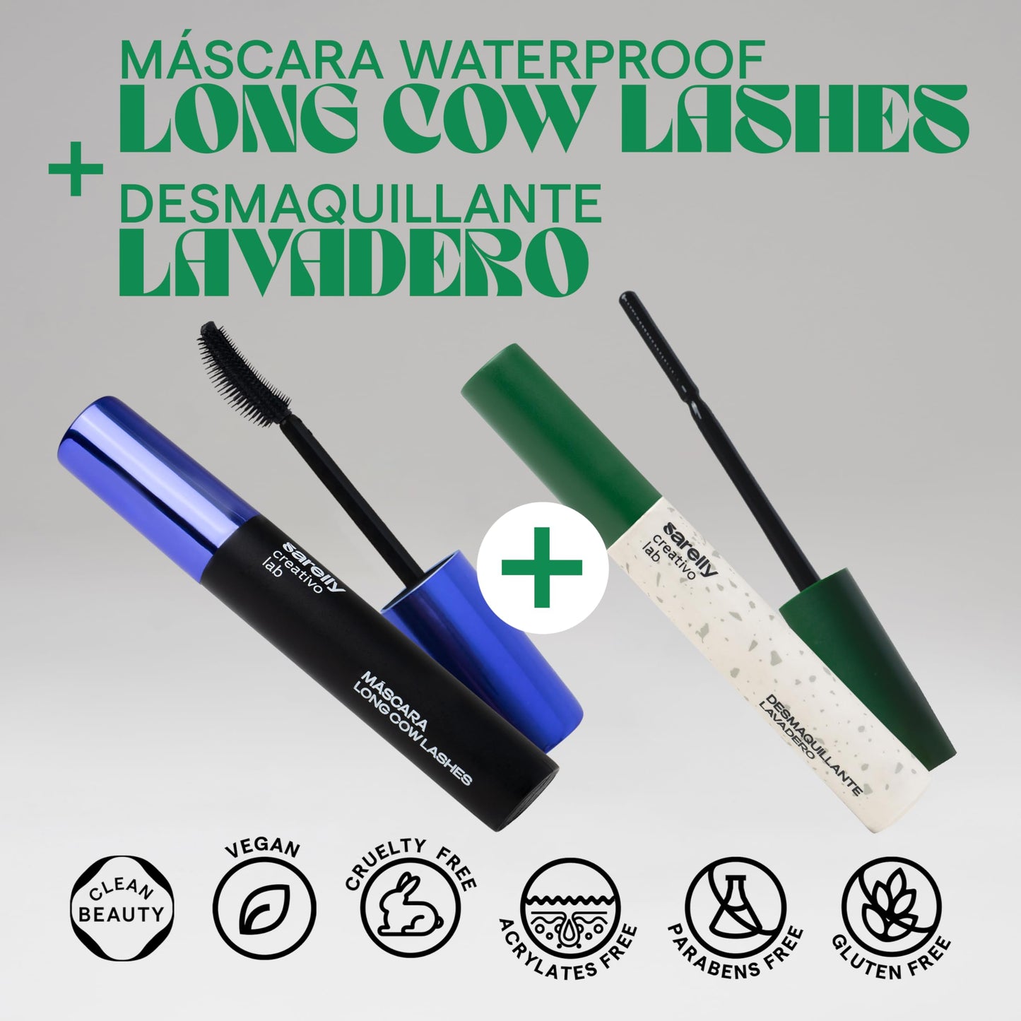 SARELLY CREATIVO LAB | Kit Mascara de Pestañas Long Cow Lashes + Desmaquillante de Ojos Lavadero | Completa tu Cosmetiquera de Viaje - Cosmetiquera para Maquillaje y Bolsa de Maquillaje | Kit Skincare