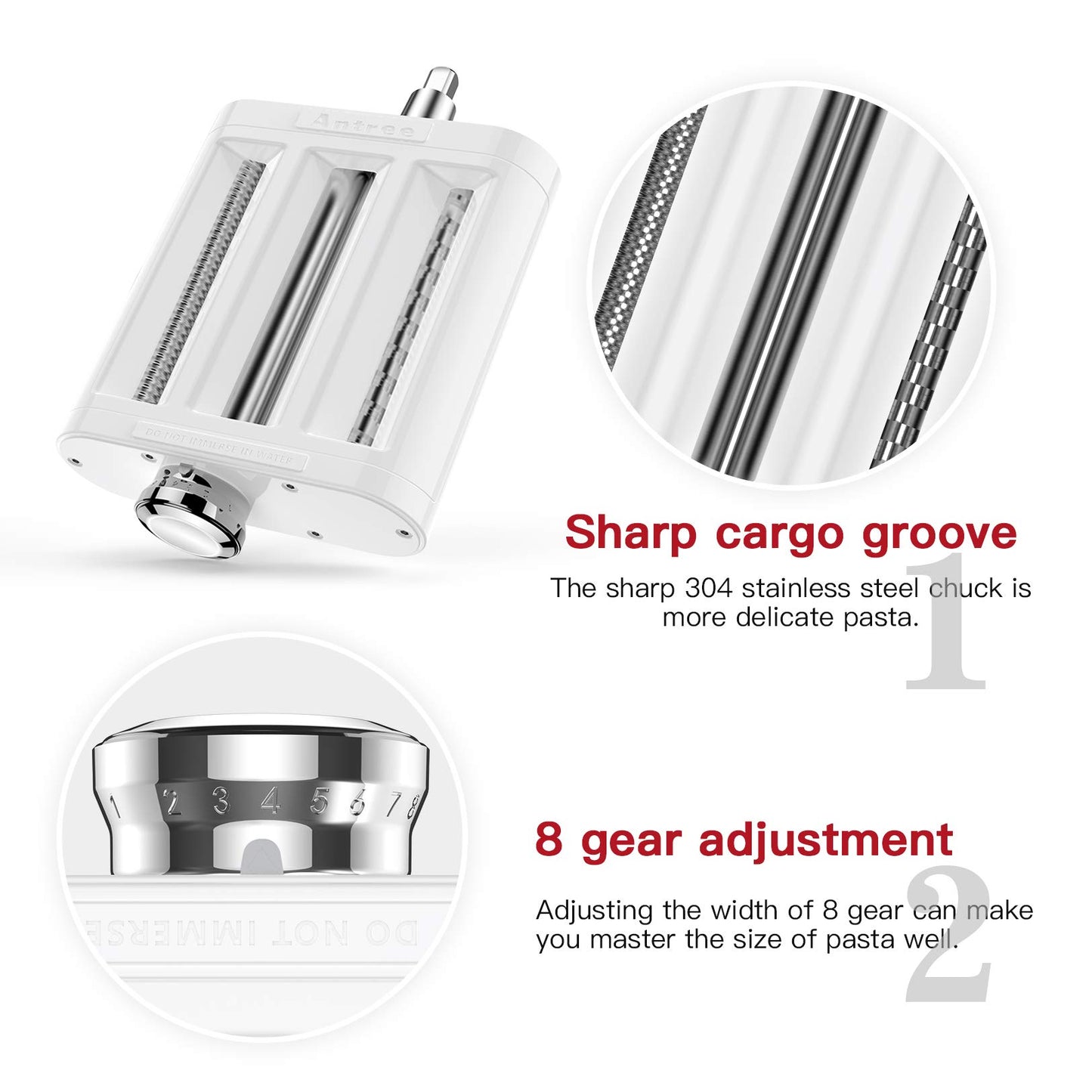 Antree Juego 3 en 1 para batidoras KitchenAid incluye rodillo de hoja de pasta, cortador de espaguetis, accesorios para cortador de fettuccine y cepillo para polvo de limpieza