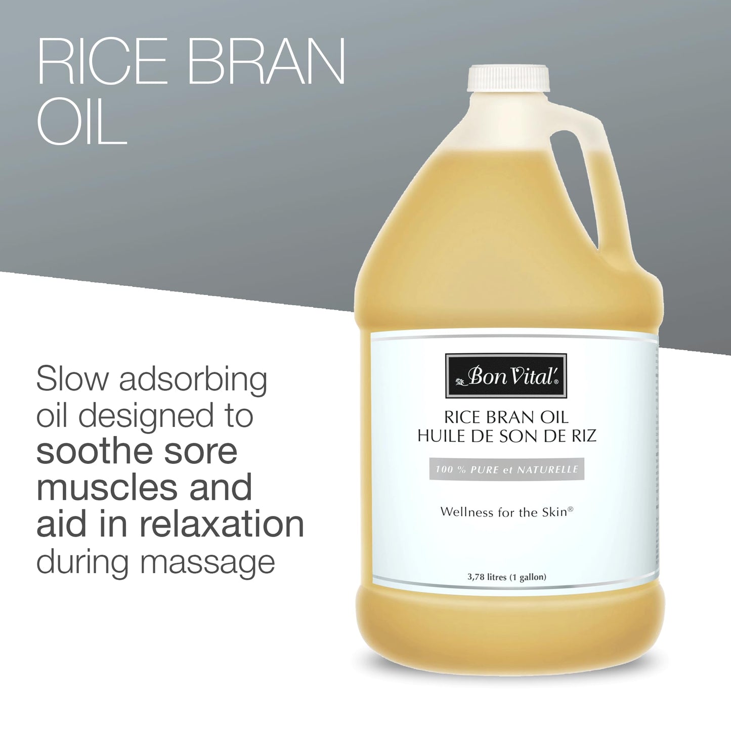 Bon Vital' Aceite de salvado de arroz, 100% puro y prensado en frío para difusores, aceite de masaje profesional, el mejor secreto de belleza para una piel suave y lisa, hidratante, botella de 1 galón