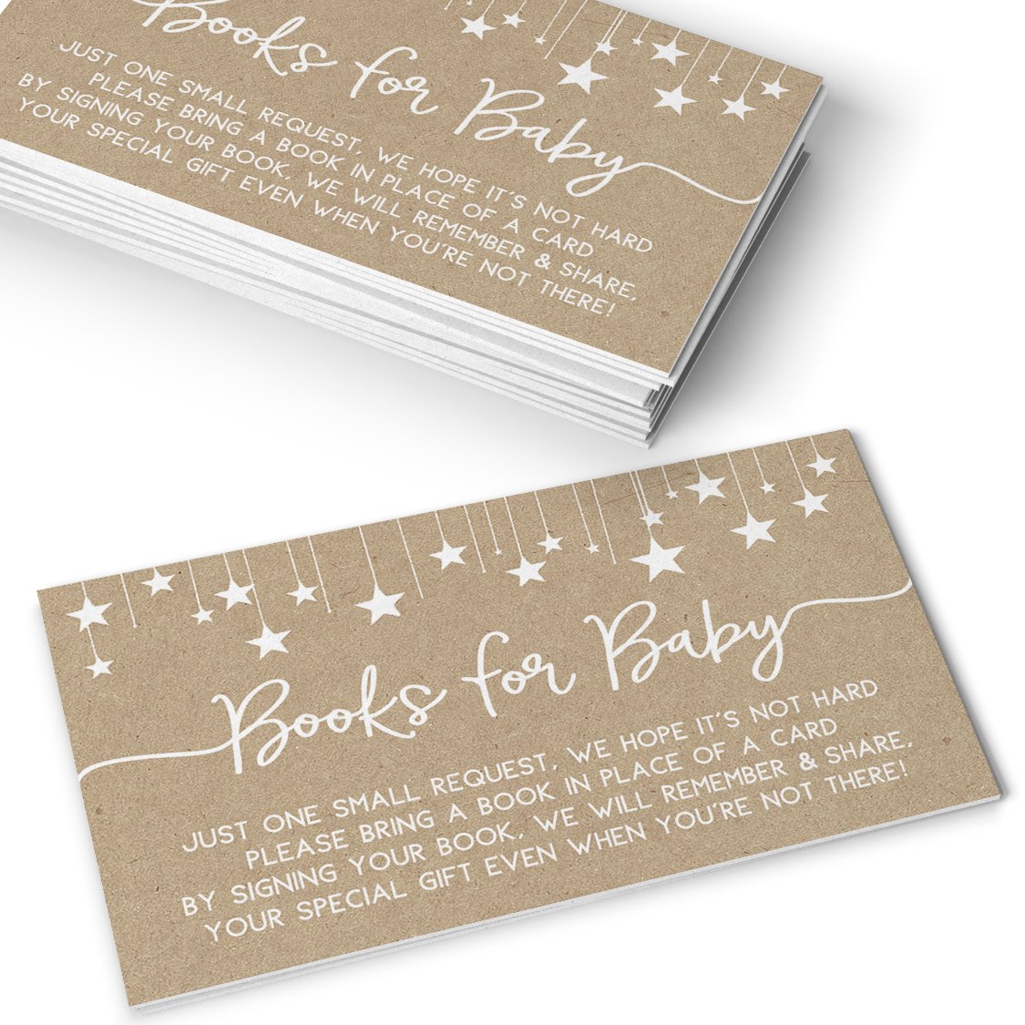 Tarjetas impresas para baby shower de fiesta con texto en inglés «Bring a Book Insert», kraft, juego de 25 unidades
