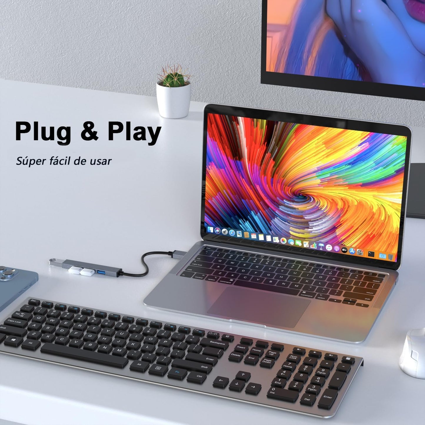 Adaptador USB C 4 en 2 Podero Ultradelgado con Hub USB 3.0 de 4 Puertos en USB A