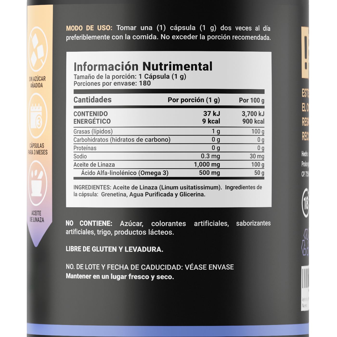 Aceite de Linaza Omega 3 B Life Puro 180 Cápsulas