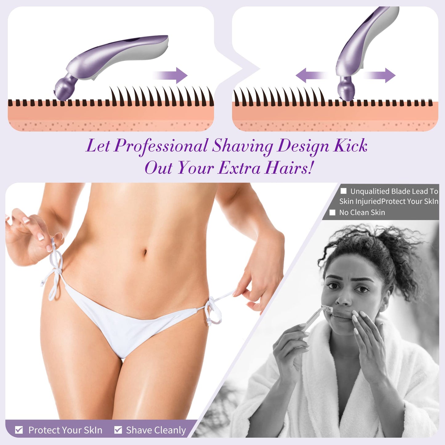 Afeitadora eléctrica para mujer, maquinilla de afeitar eléctrica para mujer, piernas de bikini, axilas, pelo público, recortadora recargable con cabeza desmontable, inalámbrica, uso seco y húmedo