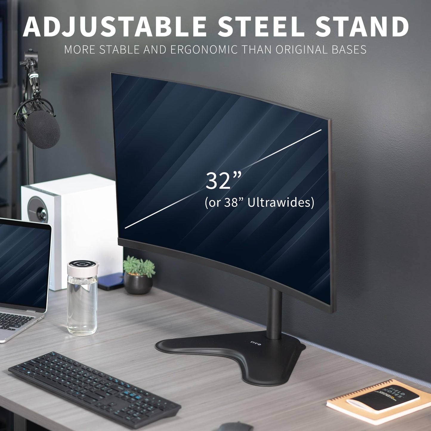 Soporte de Computadora VIVO Negro con Altura Ajustable para Monitor de hasta 38 Pulgadas