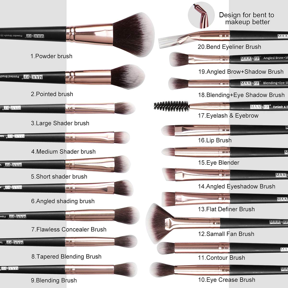 MAANGE Brochas de Maquillaje Profesional 20 Piezas Set de Brochas para Maquillaje Natural Pinceles de Maquillaje Brochas Faciales Maquillaje(negro dorado)