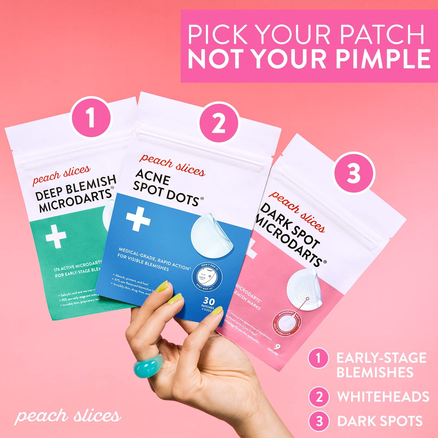 Peach Slices Dark Spot Micro Dardos | Para puntos oscuros, enrojecimiento postmanchado e hiperpigmentación | autodesoluble | niacinamida, vitamina C, ácido hialurónico y cíica | Vegano/libre de crueldad | 9 parches