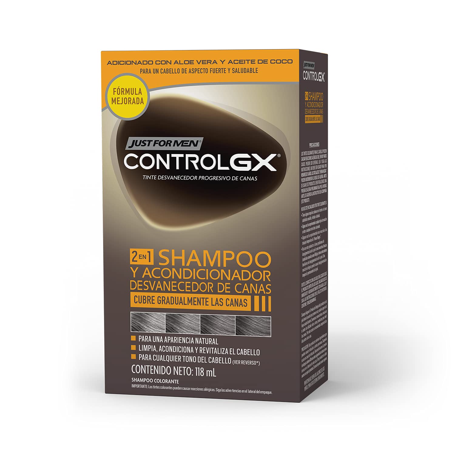 JUST FOR MEN Control GX Shampoo Desvanecedor Canas 118ml | Color Natural, Suave