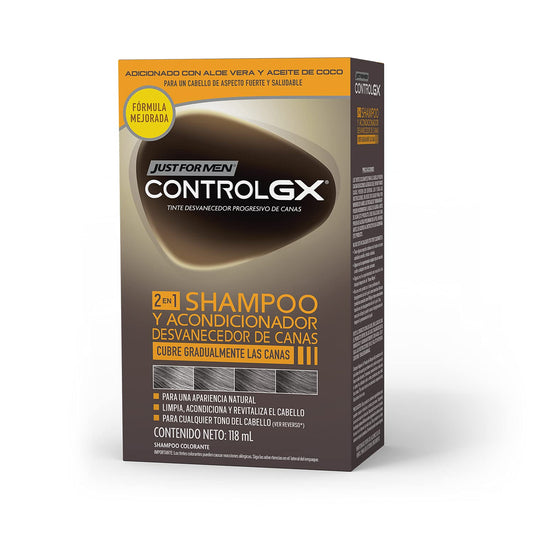 JUST FOR MEN Control GX Shampoo Desvanecedor Canas 118ml | Color Natural, Suave