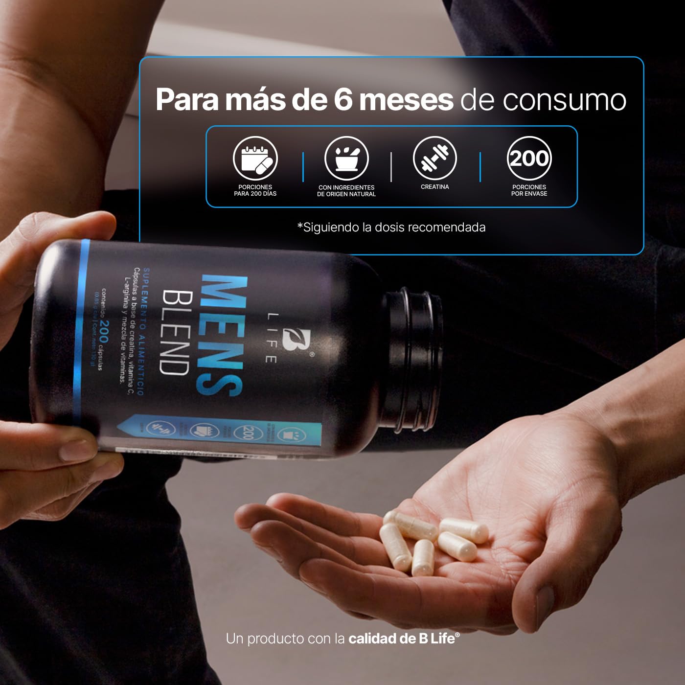 B Life Multivitamínico para Hombre | 200 Cápsulas | 650 mg por porción | Creatina Monohidratada, BCAA 2:1:1 (L-Leucina, L-Isoleucina, L-Valina) y L-Arginina | Ingredientes Naturales | Mens Blend.
