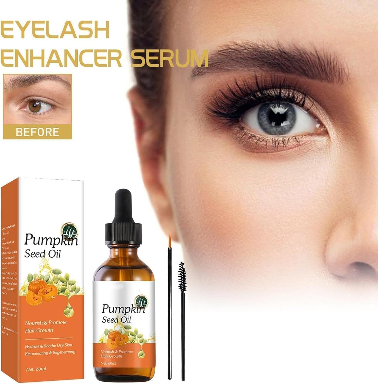 Organic Cold Pressed Pumpkin Seed Oil 60ml - Moisturizes Skin, Scalp, Eyebrows, Eyelashes, Face, and Body - Hair Oil for Dry, Damaged Hair