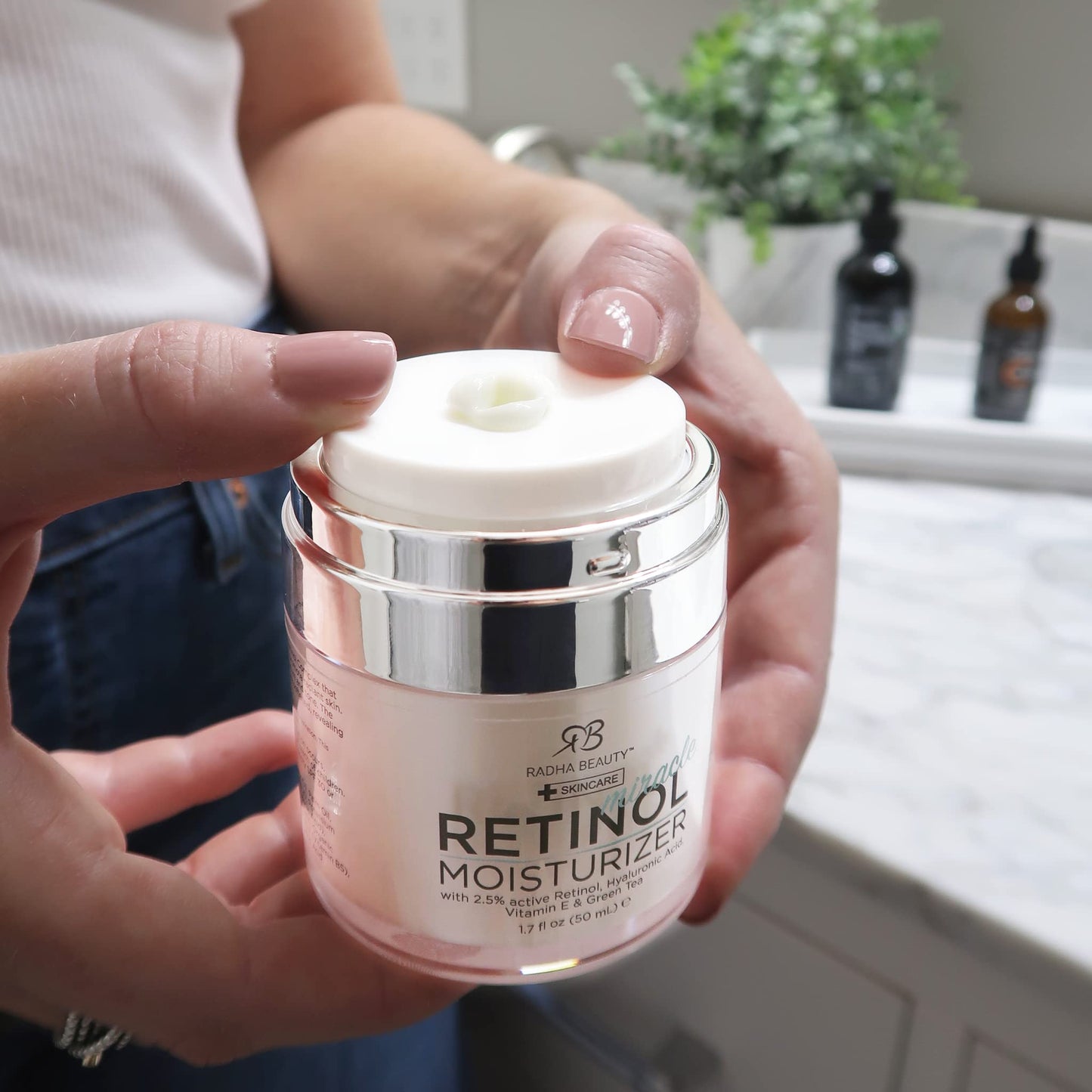 Radha Beauty Retinol Moisturizer Miracle Cream for Face - with Retinol, Hyaluronic Acid, Vitamin E and Green Tea. Best Night and Day Moisturizing Cream 1.7 fl oz.