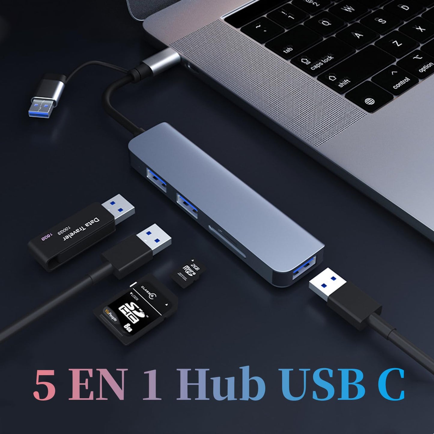Adaptador USB C Hub 5en1 MacBook Pro XPS HDMI 4K Ethernet PD 100W