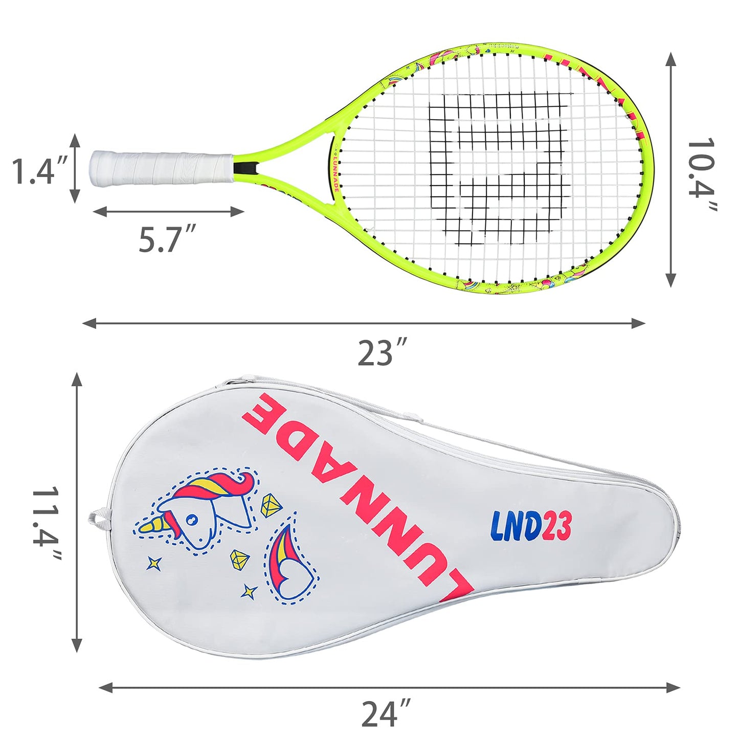 LUNNADE - Raqueta de tenis para niños pequeños, 19/21/23/25 pulgadas con cubierta, adecuada para niños y niñas principiantes de 3 a 12 años