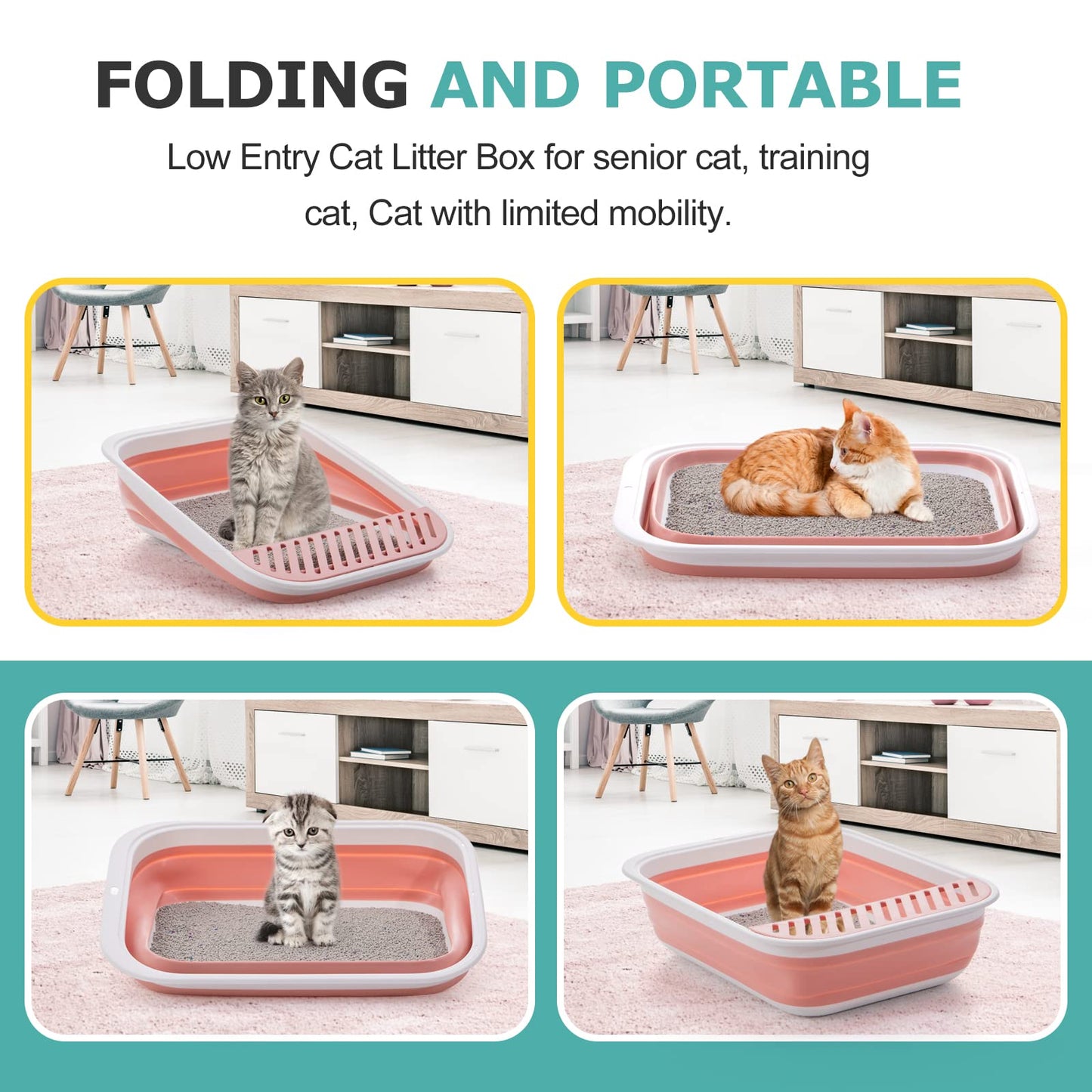 Caja de Arena Plegable TomteNisse Grande Ajustable Antisalpicaduras sin Olor para Gatos