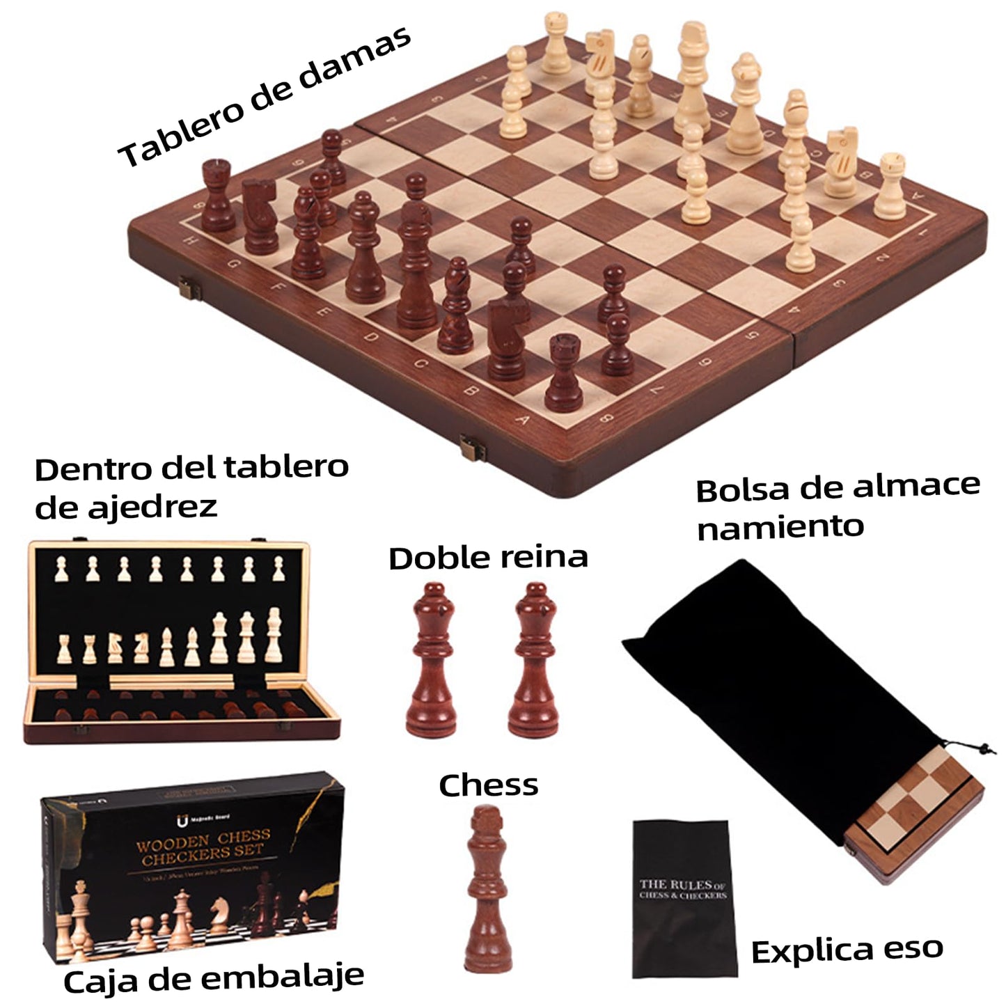 AUERQXZ Ajedrez Magnetico,Tablero de Ajedrez Plegable,Juego Chess internacional 2 en 1 diseño clásico,el juego de Ajedrez profesional profesionales y principiantes,Ajedrez niños y adultos (39 x 39 cm)