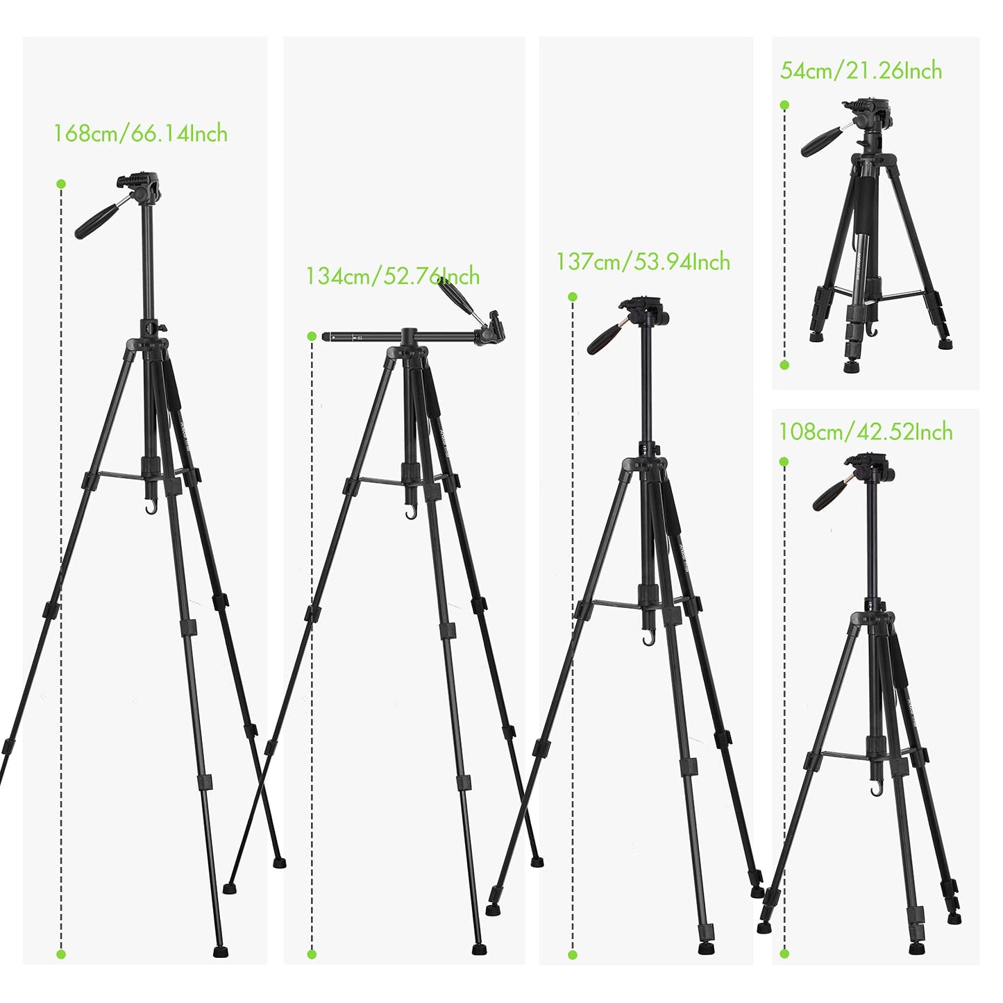 BHCASE TTT-009 Trípode de fotografía portátil de 168 CM / 66,14 Pulgadas Cámara monopié Soporte de trípode Horizontal Aleación de Aluminio Giratorio de 360 ° Capacidad de Carga de 5 kg / 11 Libras
