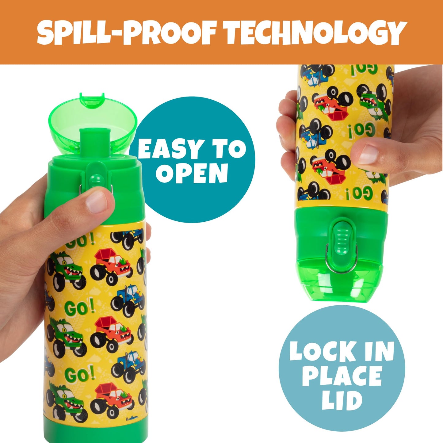 Bentology - Botella de agua reutilizable de acero inoxidable de 13 onzas para niños, con aislamiento de doble pared, tapa a prueba de derrames con líquidos integrados para mantener calientes o fríos
