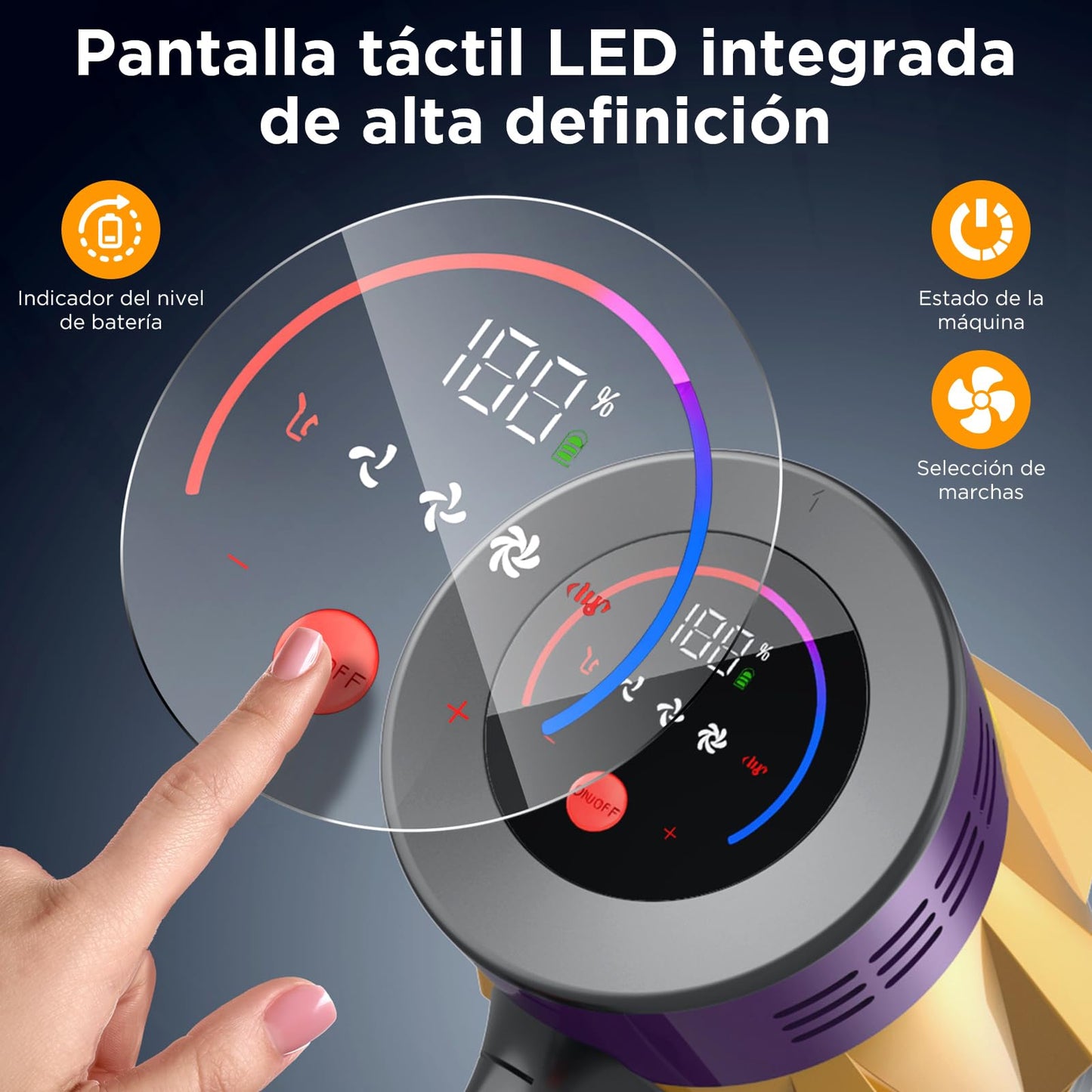 8 en 1 Aspiradora Inalambrica V18,50KPa/550W/60min,180° Plegables,Aspirador Vertical con Pantalla Táctil,1.5L Capacidad,3 Niveles Ajustables,Aspiradoras con Accesorios,para Alfombras/Suelos Duros/Pelo