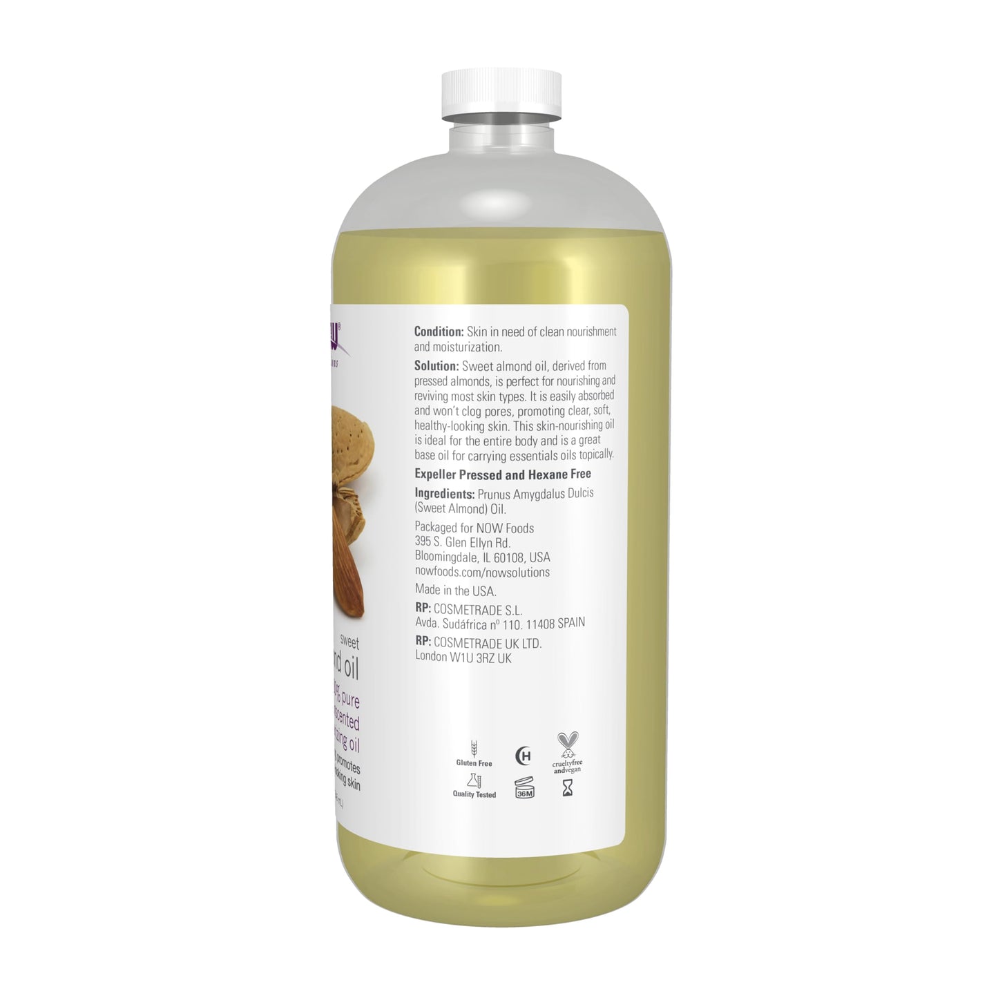 Now Foods | Sweet Almond Oil, 32 Oz | Aceite de Almendra, 946 Ml