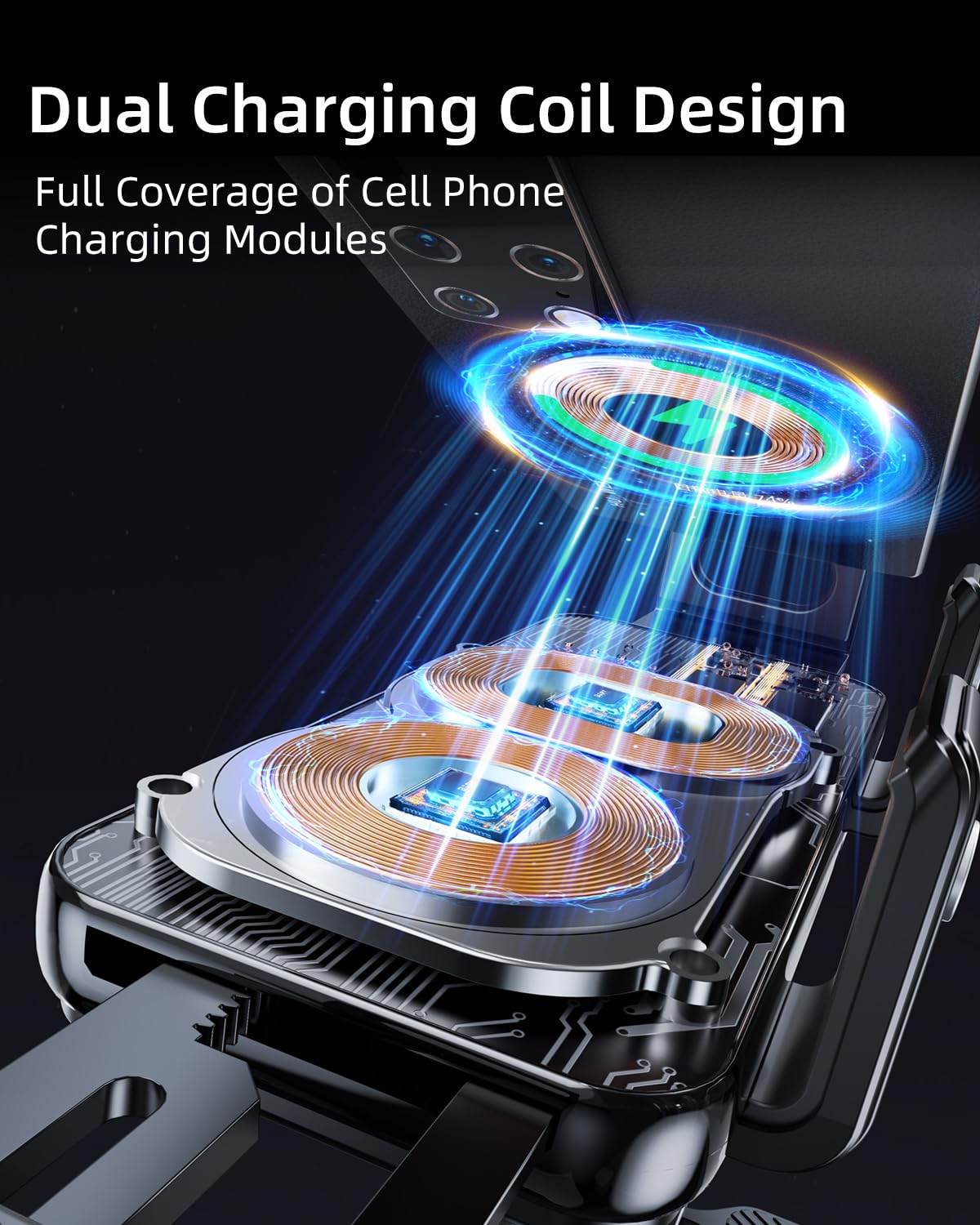 DICMKY - Cargador inalámbrico de coche para Samsung Galaxy Z Fold 7, 6, 5, 4, 3, 2, doble bobina, soporte de teléfono de carga rápida para Pixel 9 Pro, soporte de teléfono celular de ventilación de