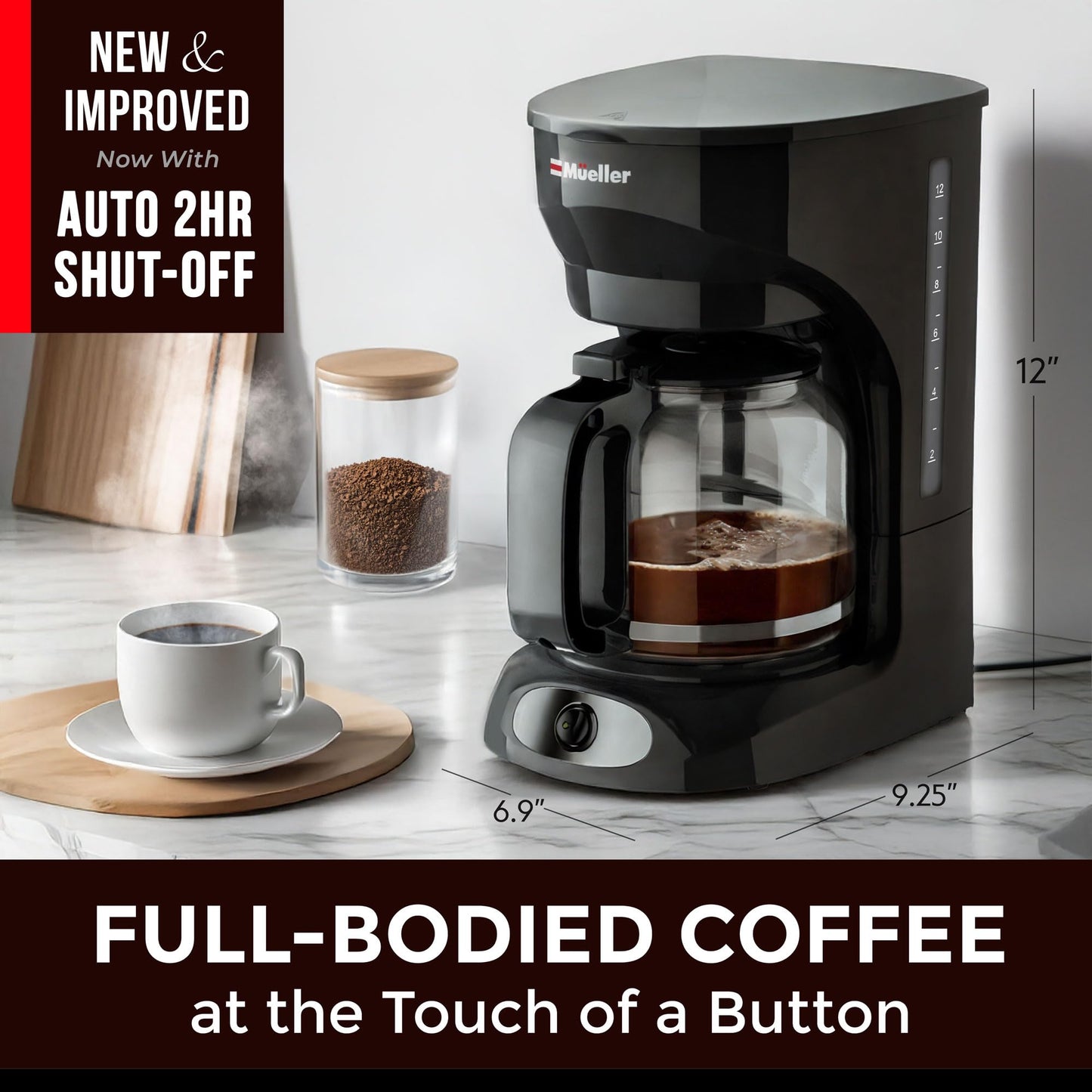 Cafetera de Goteo Mueller Borosilicato Apagado Automático Antigoteo Función Calor 12 Tazas