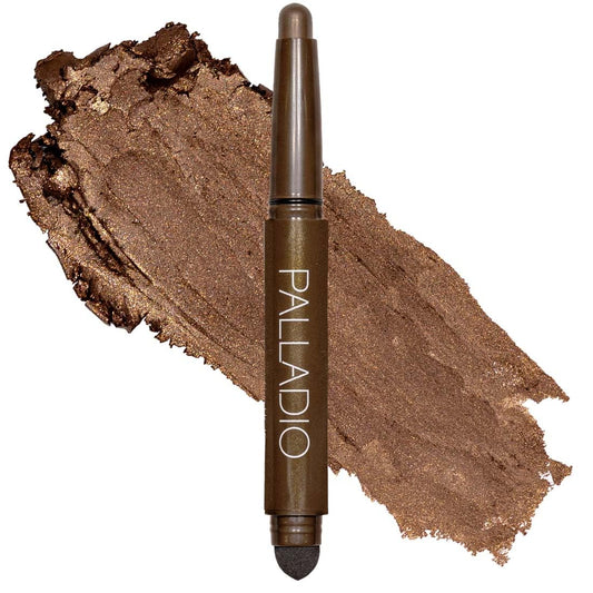 Palladio Barra de sombra de ojos impermeable con esponja mezcladora, aplicación duradera y sin esfuerzo, Chocolate Shimmer
