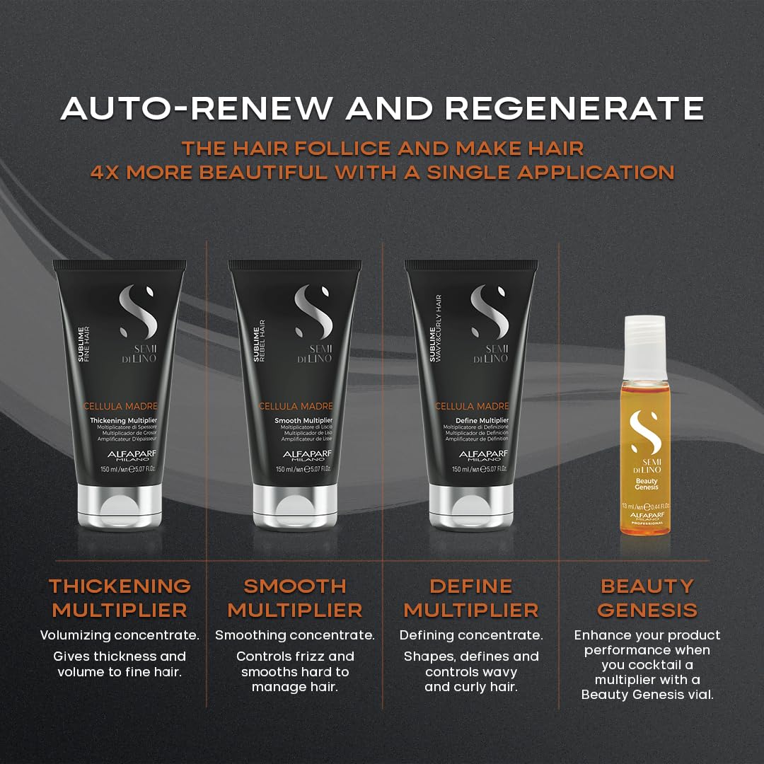 Pack de 12 Ampolletas Alfaparf Semi Di Lino Cellula Madre Beauty Genesis para Cabello. Tratamiento reparador y revitalizante con células madre. ¡Restaura tu cabello desde la raíz! Ideal para pelo dañado y sin vida.