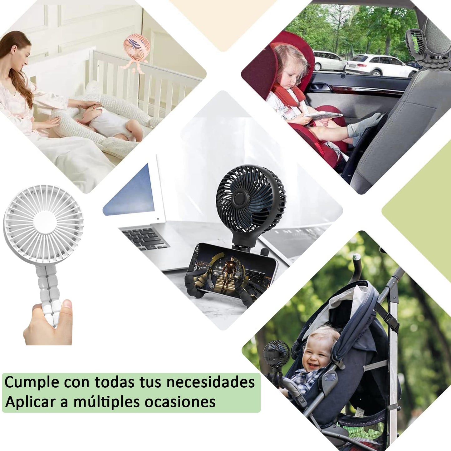 CALDERON - Ventilador Portátil,3 Velocidades,Ventilador de Cochecito Portátil,Ventilador de Escritorio Personal,Ventilador de Mano con Carga USB para Exteriores,Oficina,Viajes (Rosa)