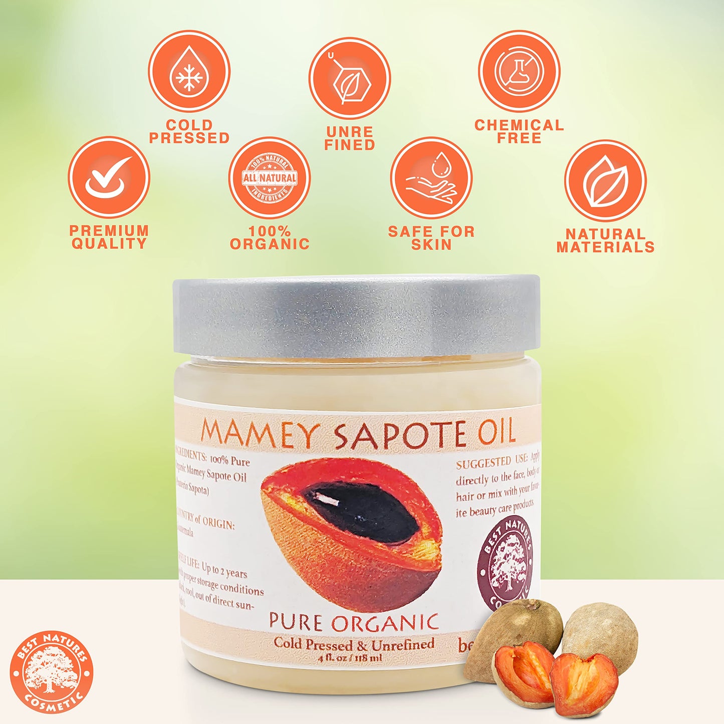Mamey Sapote Oil Pure Organic Cold Pressed Unrefined 4 fl oz / 118 ml