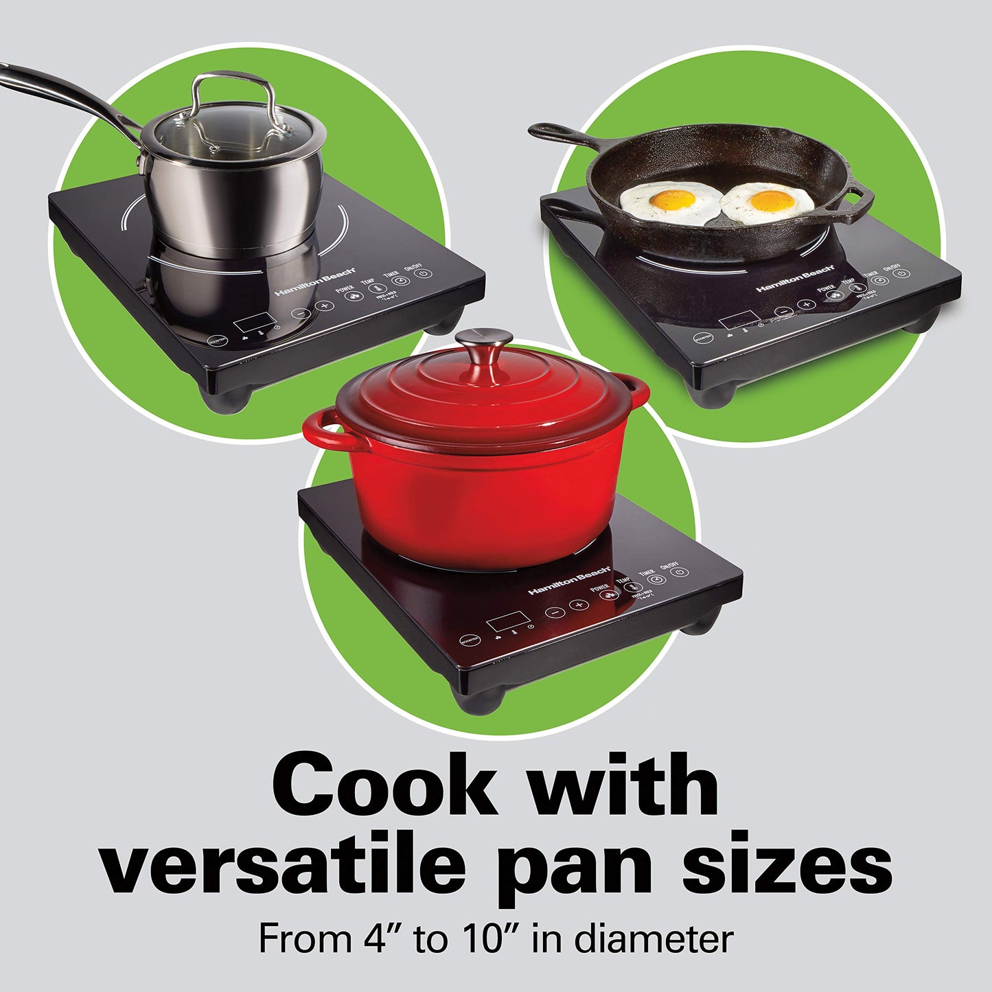 Hamilton Beach 34104 Single Induction 1800 watt Cooktop, Heats 40% faster, Versatile Pan Size (4"-10"), Black