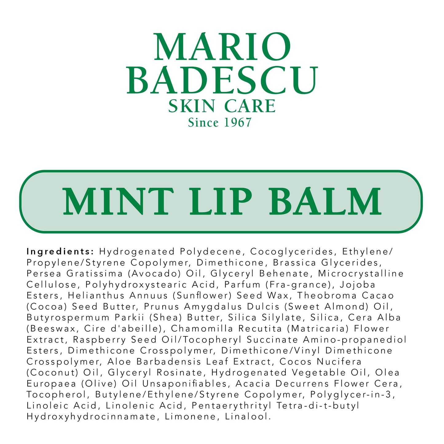 Mario Badescu Bálsamo labial hidratante de menta para labios secos y agrietados, infundido con aceite de coco y manteca de karité, cuidado ultra nutritivo para una sensación suave, tersa y flexible, 10 gr