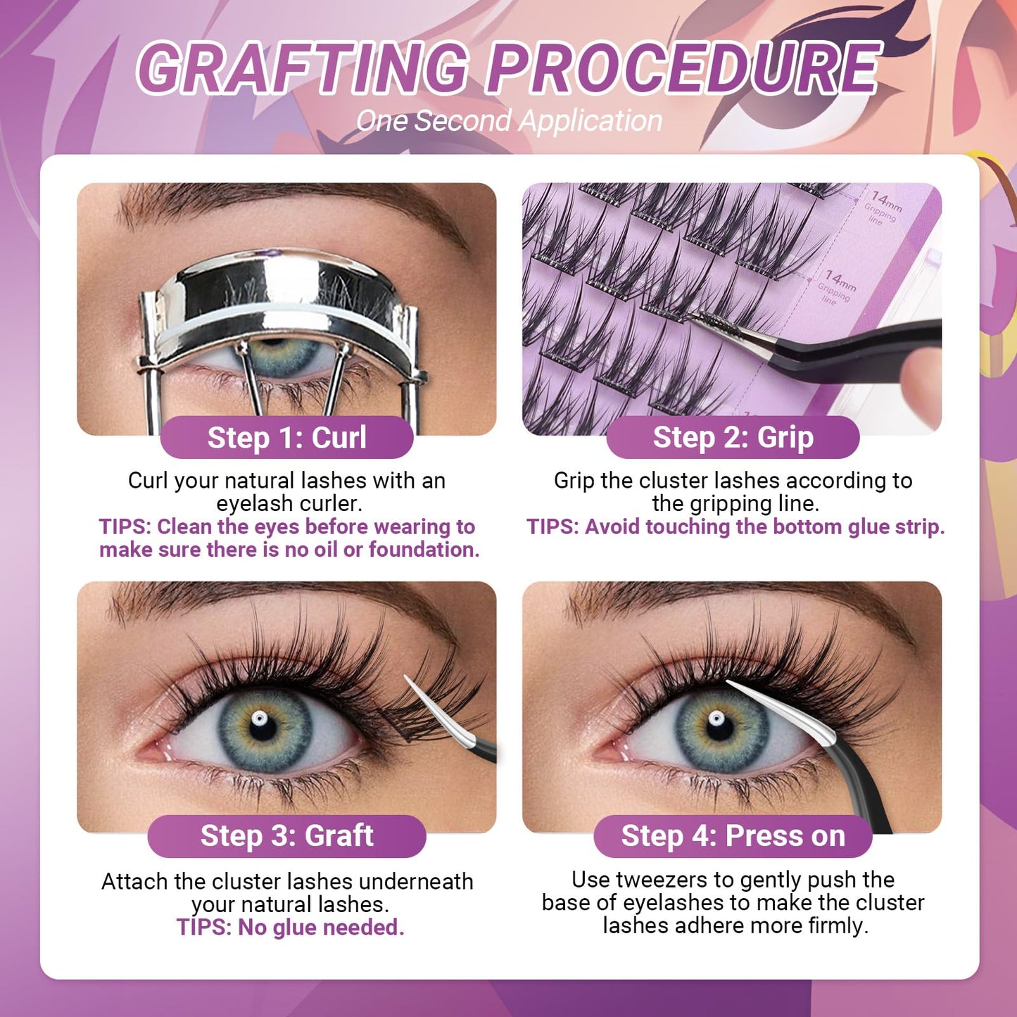 NAGARAKU Grupos De Pestañas Autoadhesivos Para 48 Pcs No Necesita Pegamento Ni Removedor Presión En Un Solo Paso Pestañas Reutilizables Prepegadas En Casa Estilo Ardilla (SA-19, 0.07 C Curl 12-14mm)