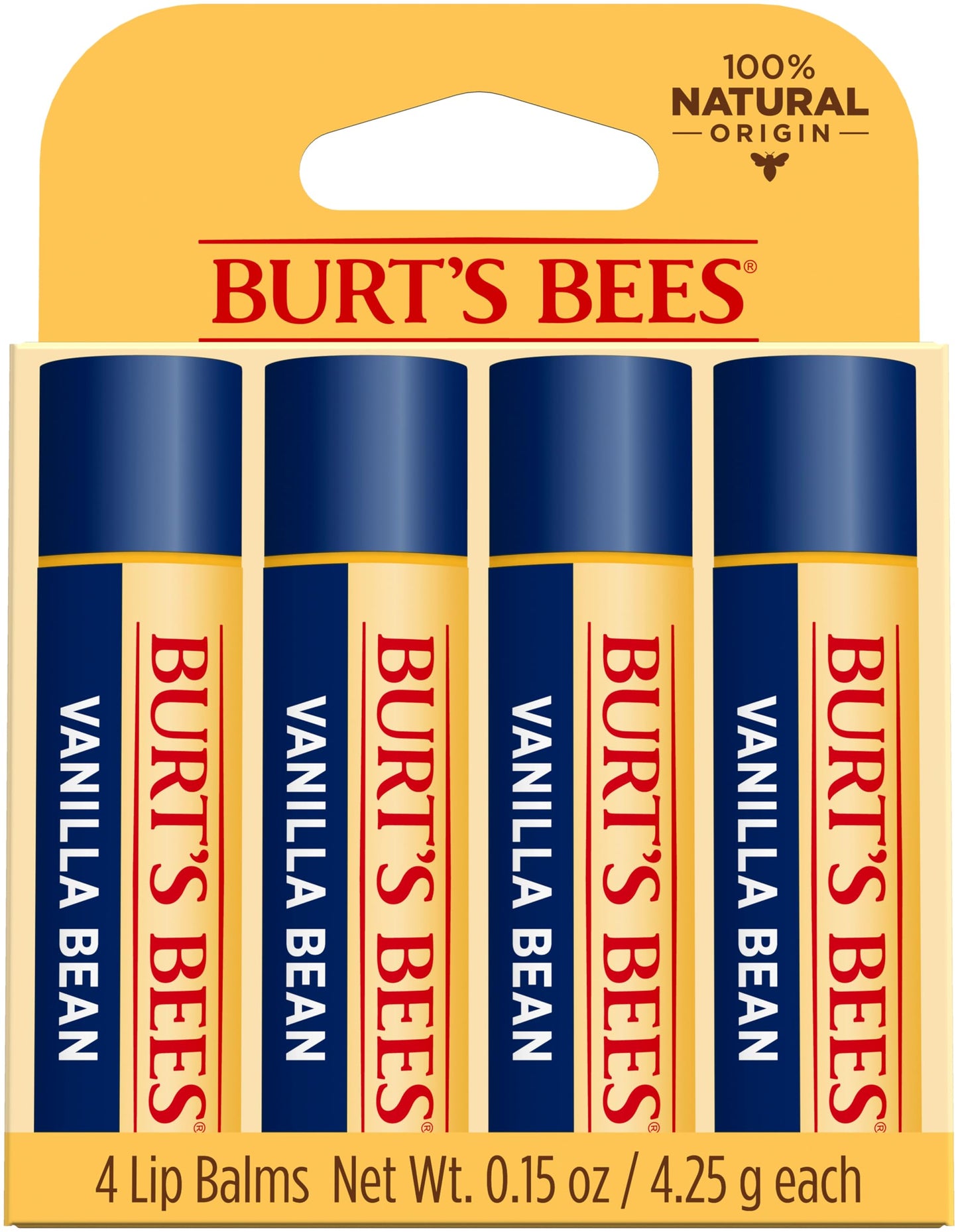 Burt's Bees 100% Natural Moisturizing Lip Balm, Vanilla Bean - 4 Tubes