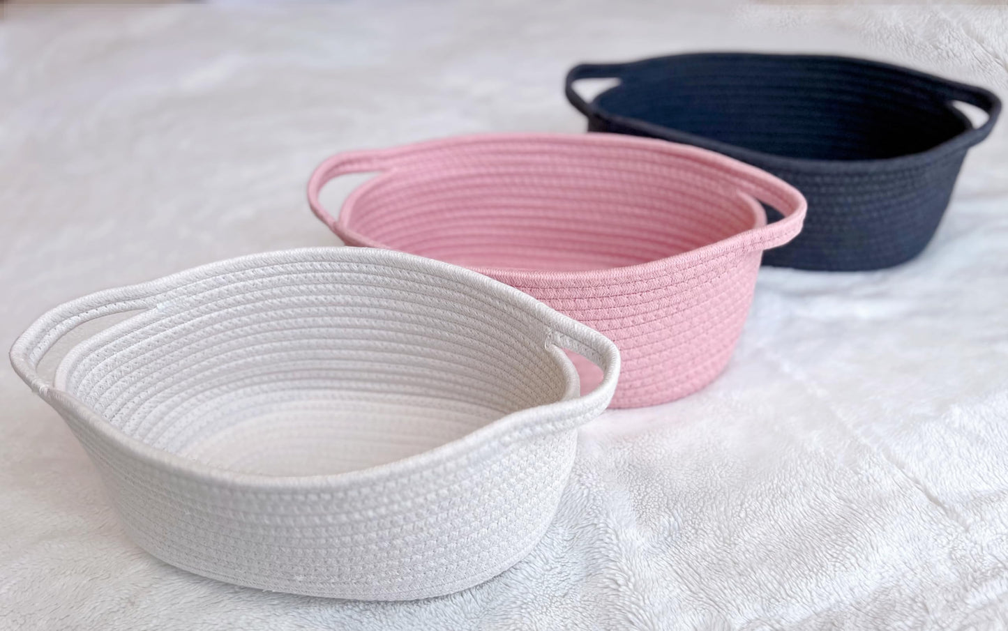 GiftExpress - Cesta de Pascua tejida blanca, 13 x 8 x 5 pulgadas, cuerda de algodón con asa para artículos de bebé o juguetes de gato y perro, cesta de regalo suave con asas para almacenamiento de