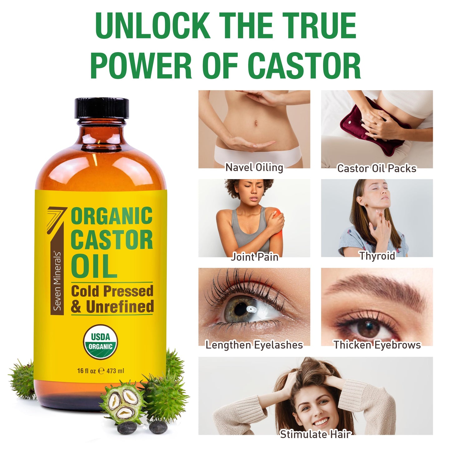 Lingtoolator ls NEW 16 fl oz Glass Bottle Castor Oil Organic Cold Pressed Unrefined Glass Bottle Pack - 100% Pure USDA Certified Organic Hexane Free