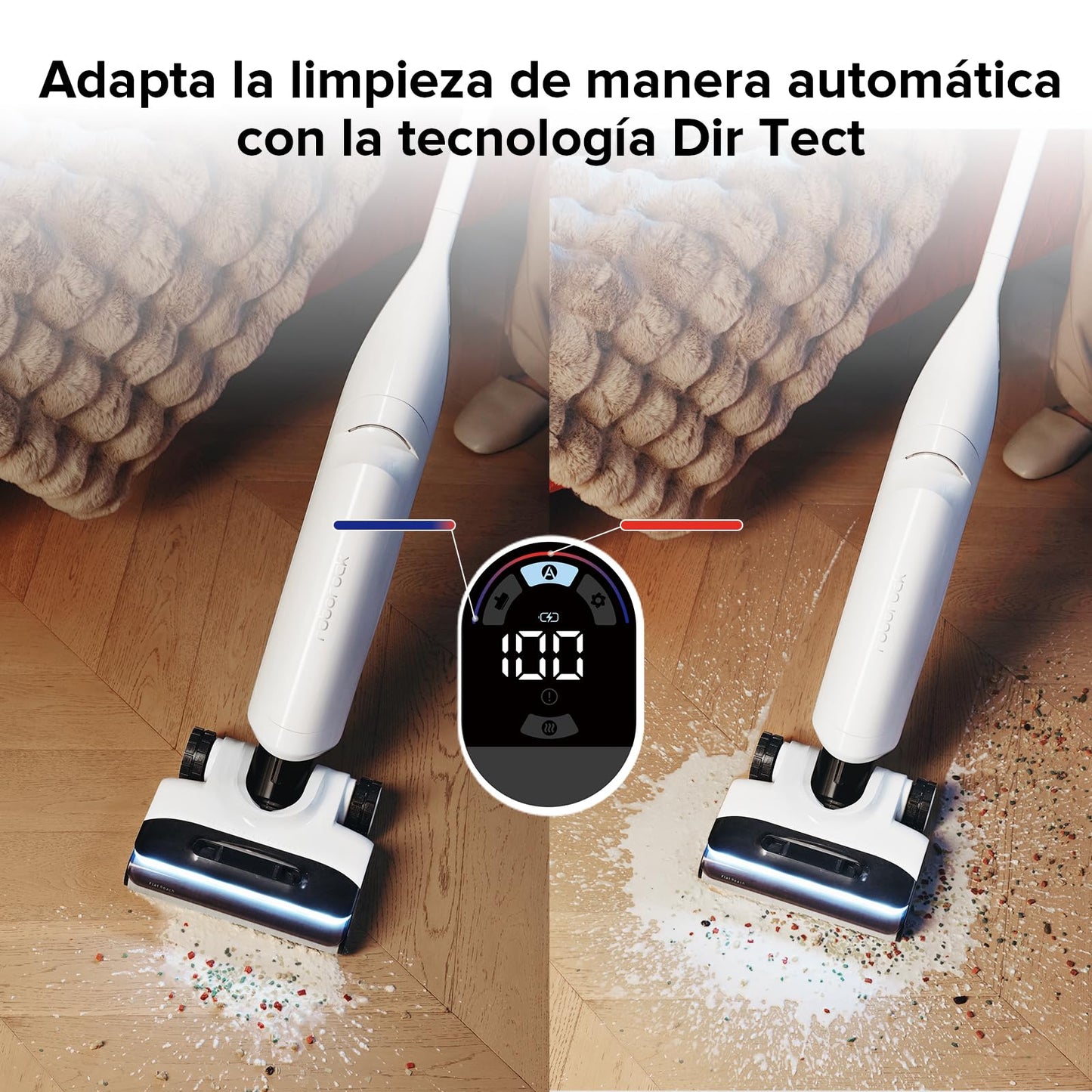 Aspiradora en húmedo y seco Roborock Flexi, diseño FlatReach de 180°, mopa inalámbrica de 17 000 Pa con autolimpieza con Agua Caliente y autosecado, Borde a Borde, mosaicos y Pisos Duros
