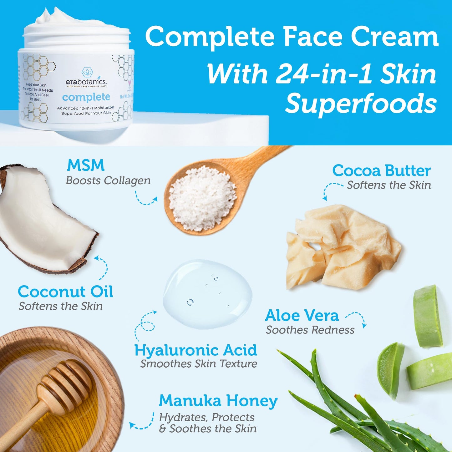 Natural Face Moisturizer Cream 4oz Advanced Healing 10-in-1 Non Greasy Formula with Organic Aloe Vera, Manuka Honey, Coconut Oil & More. Best Face Cream for Oily, Dry, Damaged & Sensitive Skin
