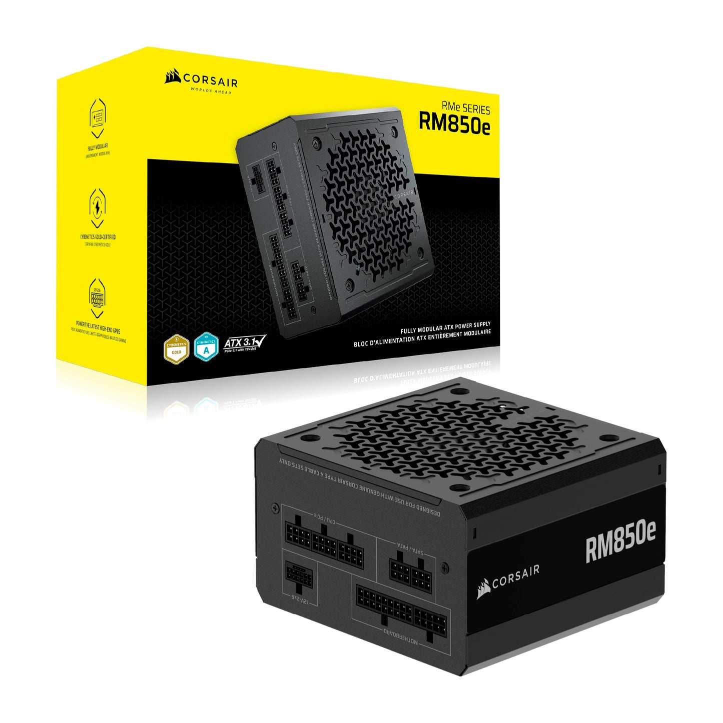 Corsair RM850e (2025) Fuente de alimentación ATX Totalmente Modular de bajo Ruido con Cable de 12V-2x6 - Compatible con ATX 3.1 y PCIe 5.1, eficiencia Cybenetics Gold, condensadores a 105°C - Negro