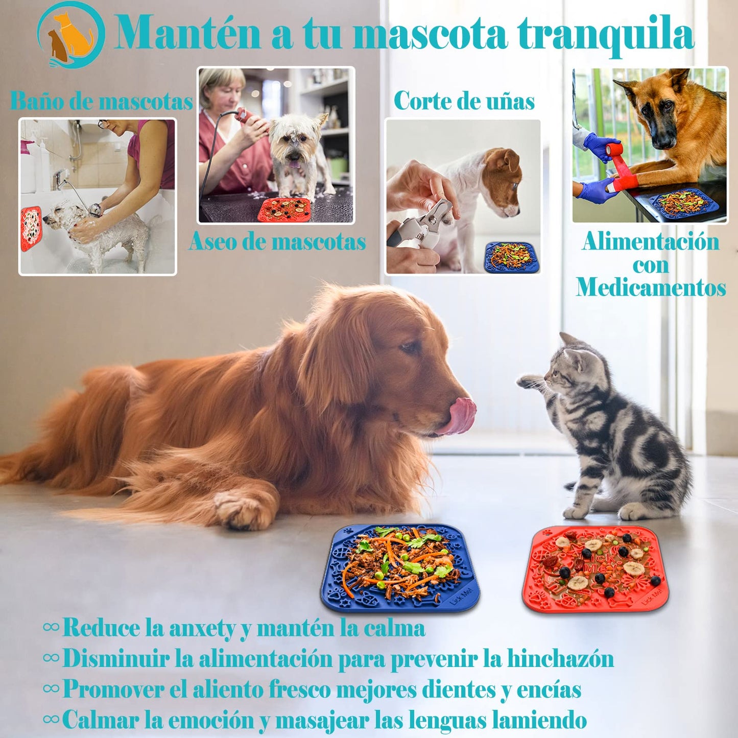 ANGECM8 2 Piezas Tapete para lamer Perros con ventosas, Alfombrilla para lamer con Raspador De Silicona,Alimentador Lento para aliviar la ansiedad por bañar y acicalar a Las Mascotas