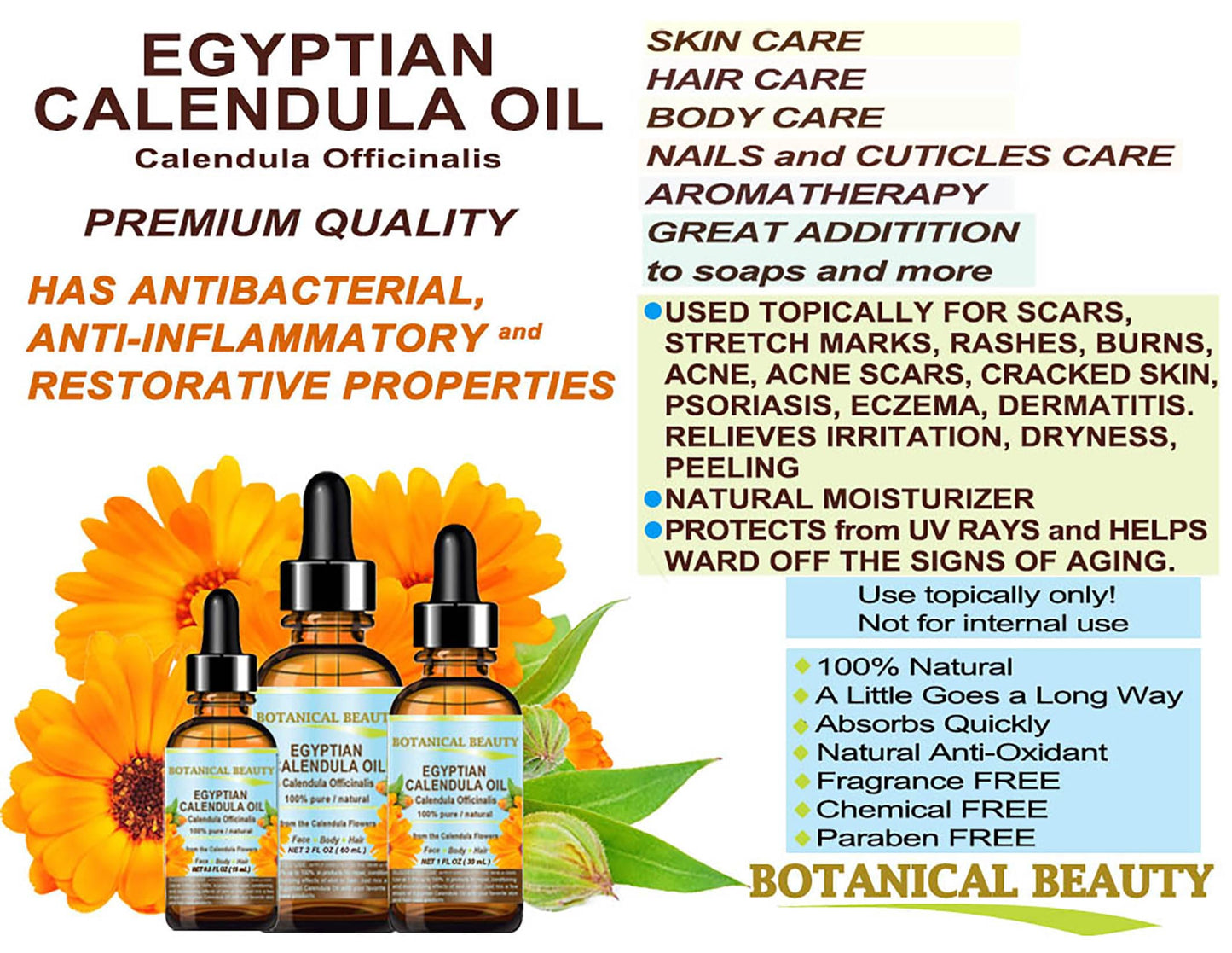 CALENDULA OIL Calendula Officinalis Marigold Oil 100% Pure Natural for FACE, SKIN, BODY, HAIR, NAILS 0.5 Fl.oz.- 15 ml by