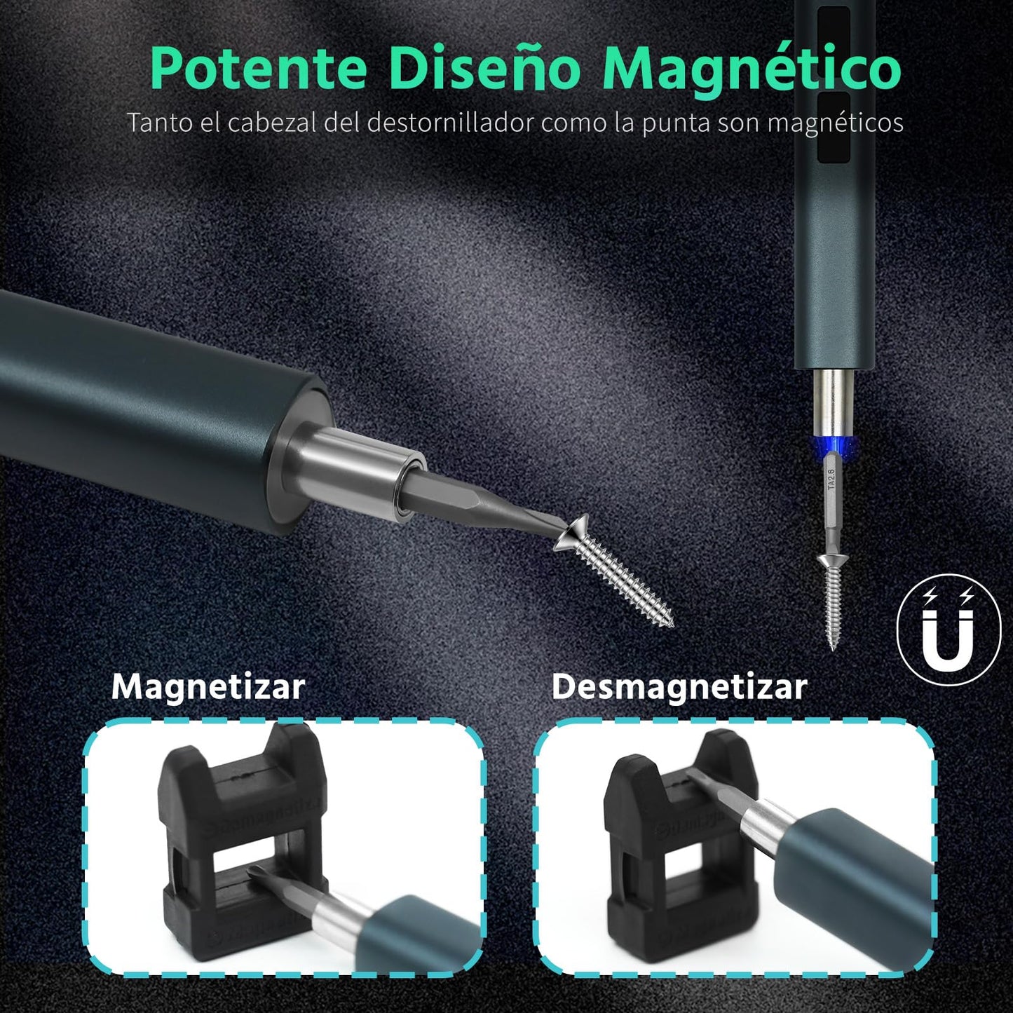 Destornillador Electrico, 57en1 Destornillador Eléctrico de Precisión con Luz LED, Atornillador Magnético Recargable, Adecuado para Reparar Gafas, Televisores, Computadoras, Teléfonos Móviles, Cámaras