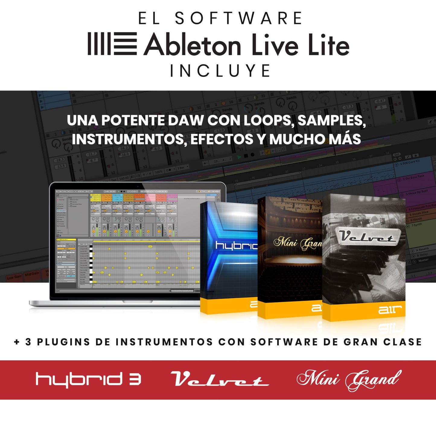 Akai Professional APC Mini MK2 - driver USB MIDI Pad para lanzamiento de clips con Ableton Live Lite, 64 almohadillas para orejas RGB, modo tambor y notas y mezclador MIDI