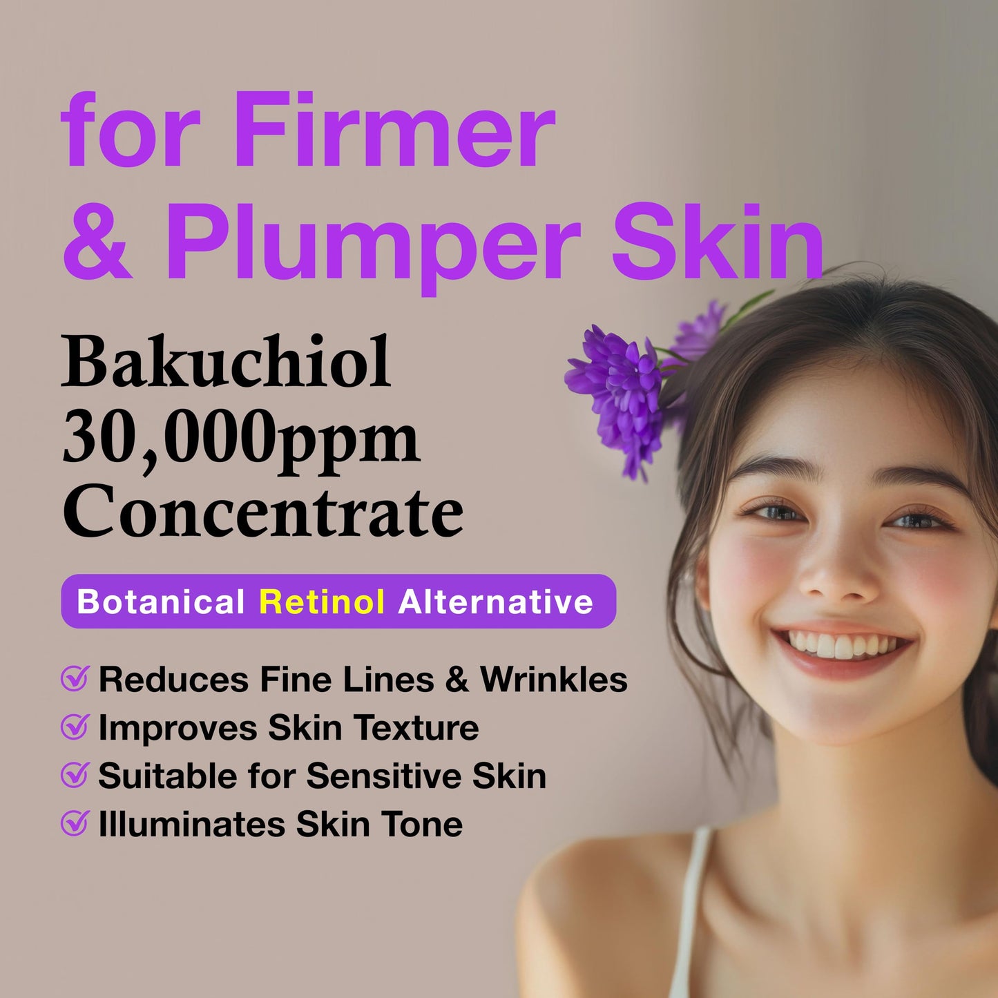 Concentrado de bakuchiol coreano en suero, 30 000 ppm, alternativa al retinol de alta potencia, reducción de arrugas, reafirmación y suavizado de la piel, antienvejecimiento, piel sensible, vegano y