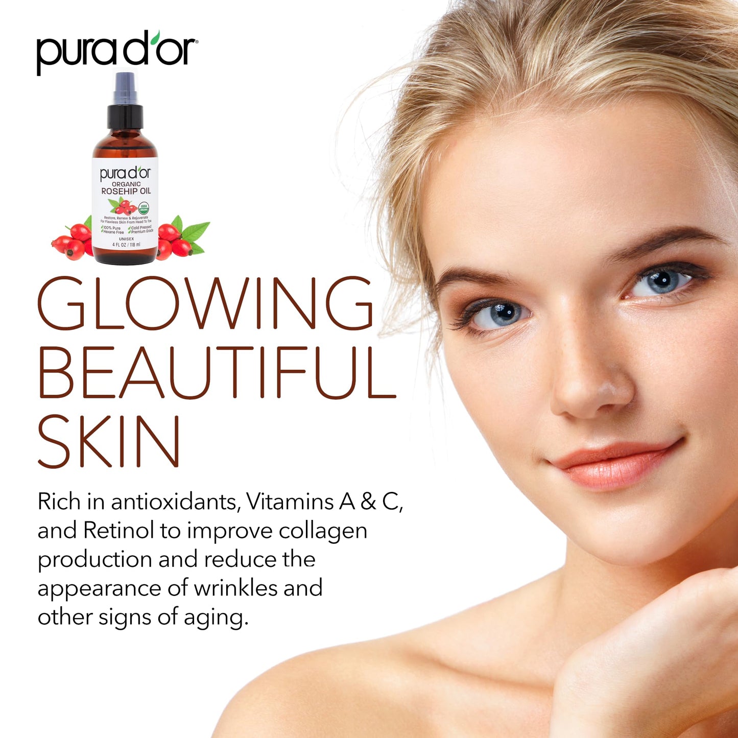 Pura D'or Organic Rosehip Seed Oil, 4 Ounce