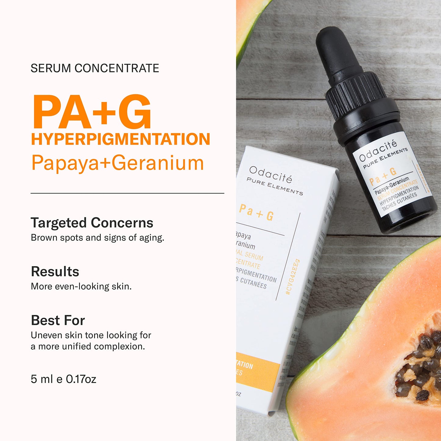 Odacità | Pa+G Hyperpigmentation Facial Serum Concentrate | Papaya & Geranium Oil | Dark Spot Solution | Natural, Vegan & Cruelty-Free | 5ml