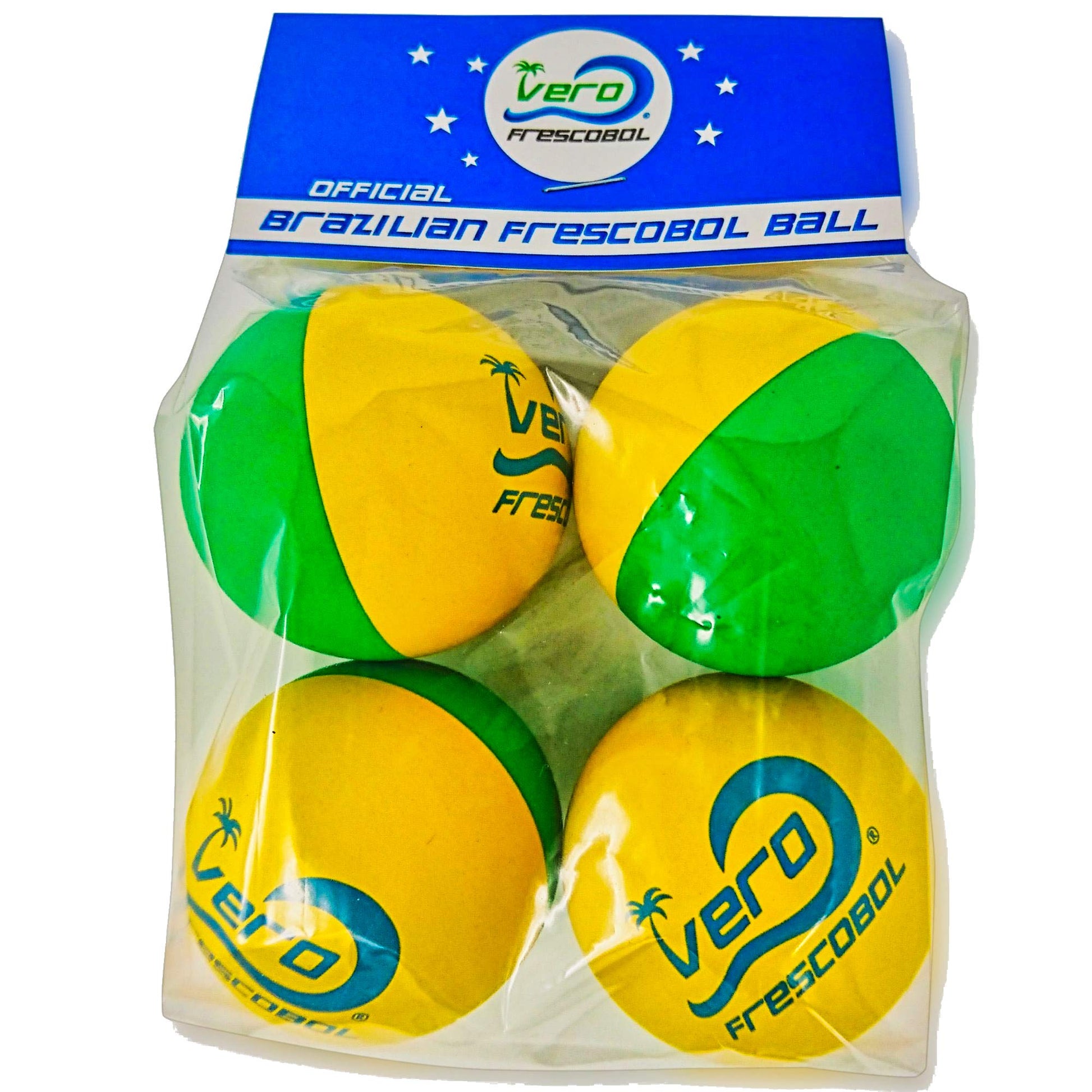 Pelotas Frescobol Pro Vero Brasil Amarillo Verde Paquete de 4