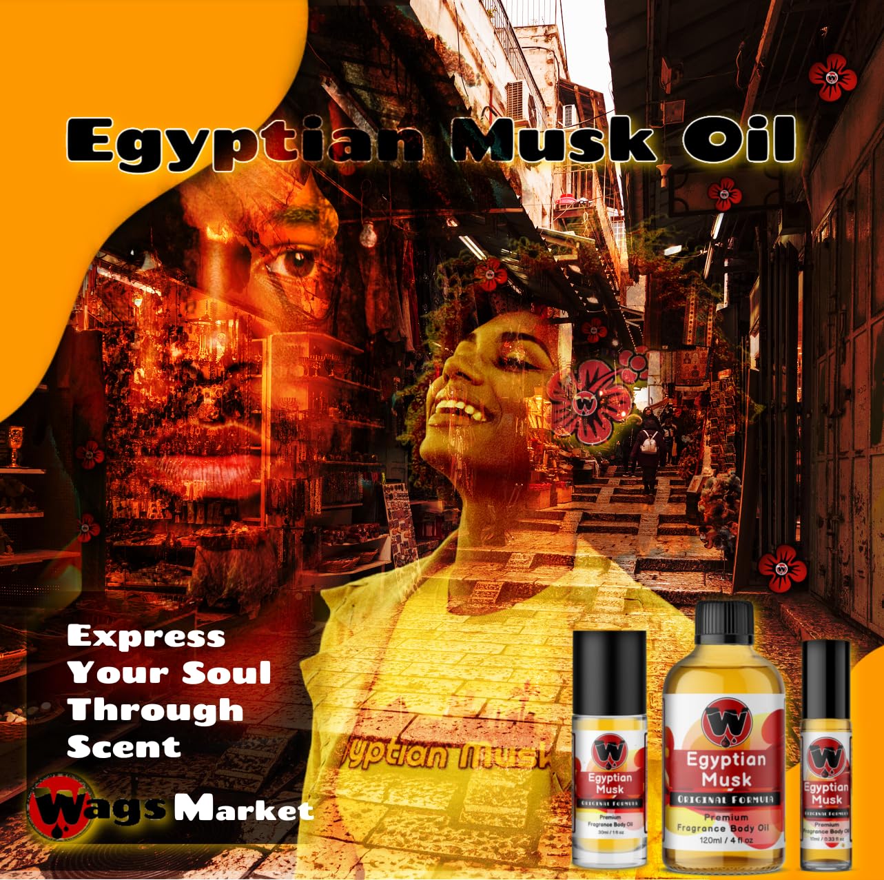 Egyptian Musk Oil, Choose from 0.33oz Roll On to 4oz Glass Bottle, by WagsMarketâ"¢ (1oz Roll On Bottle)