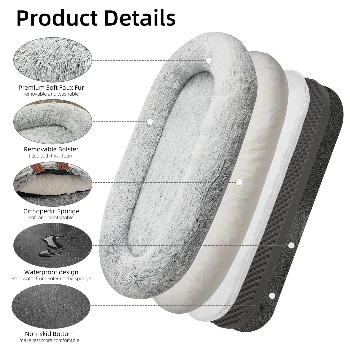 DMTINTA Cama Para Perros Humanos 75 "* 50" * 14 "Camas Para Perros Para Perros Grandes Cama Gigante Para Perros Cama Para Perros De Tamaño Humano Para Personas 3D Esponja Bean Bag Cama Desmontable Gra