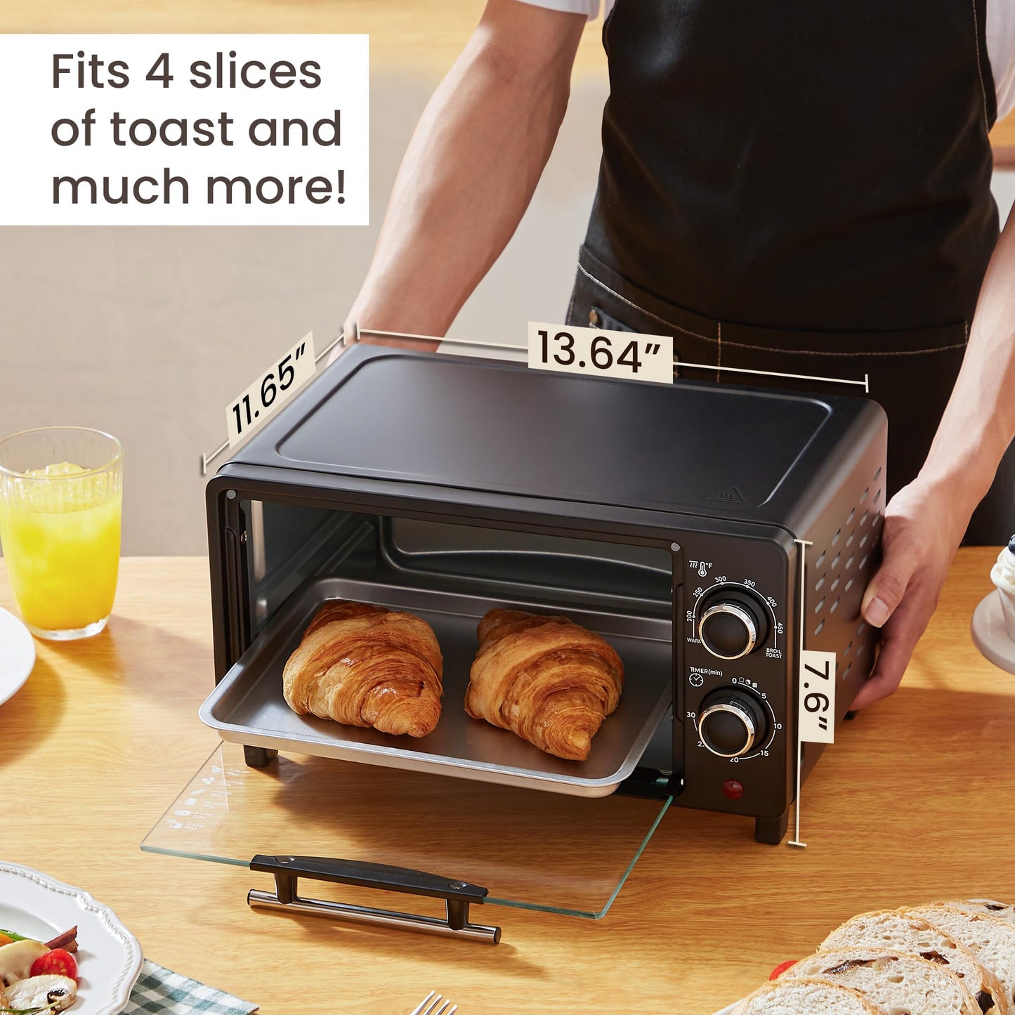 Elite Gourmet ETO490 - Horno tostador para encimera de 9 l/4 rebanadas con temporizador de 30 minutos, control de temperatura ajustable, incluye charola para hornear y estante de alambre, hornear,